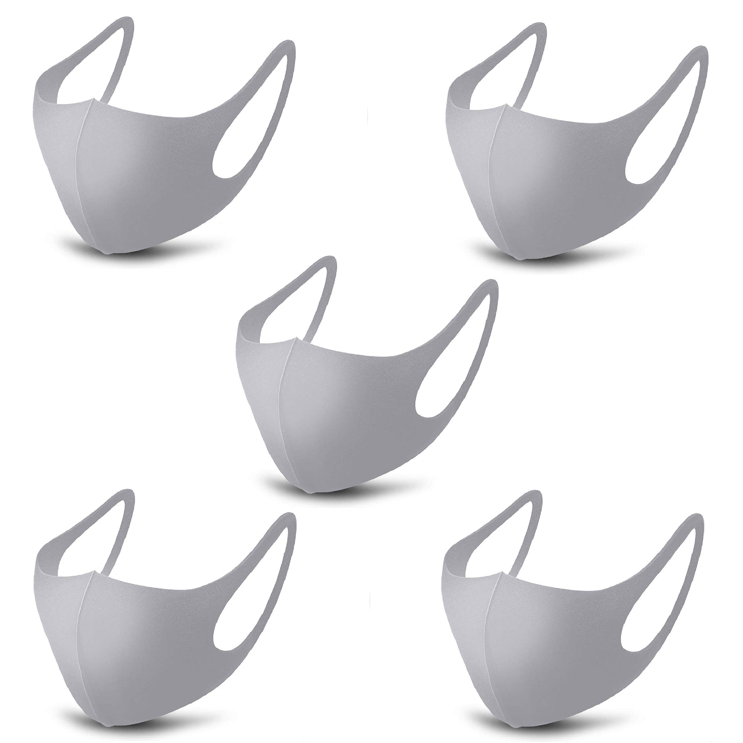 5 Pack Unisex 3D Face Masks - BNS Poly Spandex Nano Sports Mask for Adults (5 Gray) - Perfect for Gym, Running & Outdoor Activities