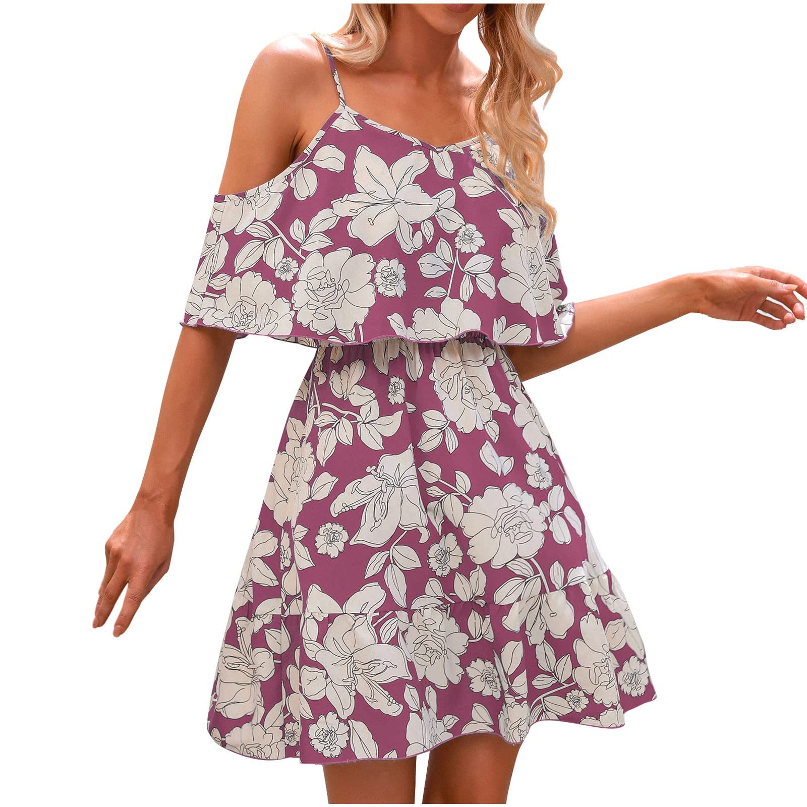Sexy Floral Print Chiffon Pullover Suspenders Dress for Women - Summer Party Dress in Pink | Perfect for Cocktail Parties, Date Nights & Beach Vacations