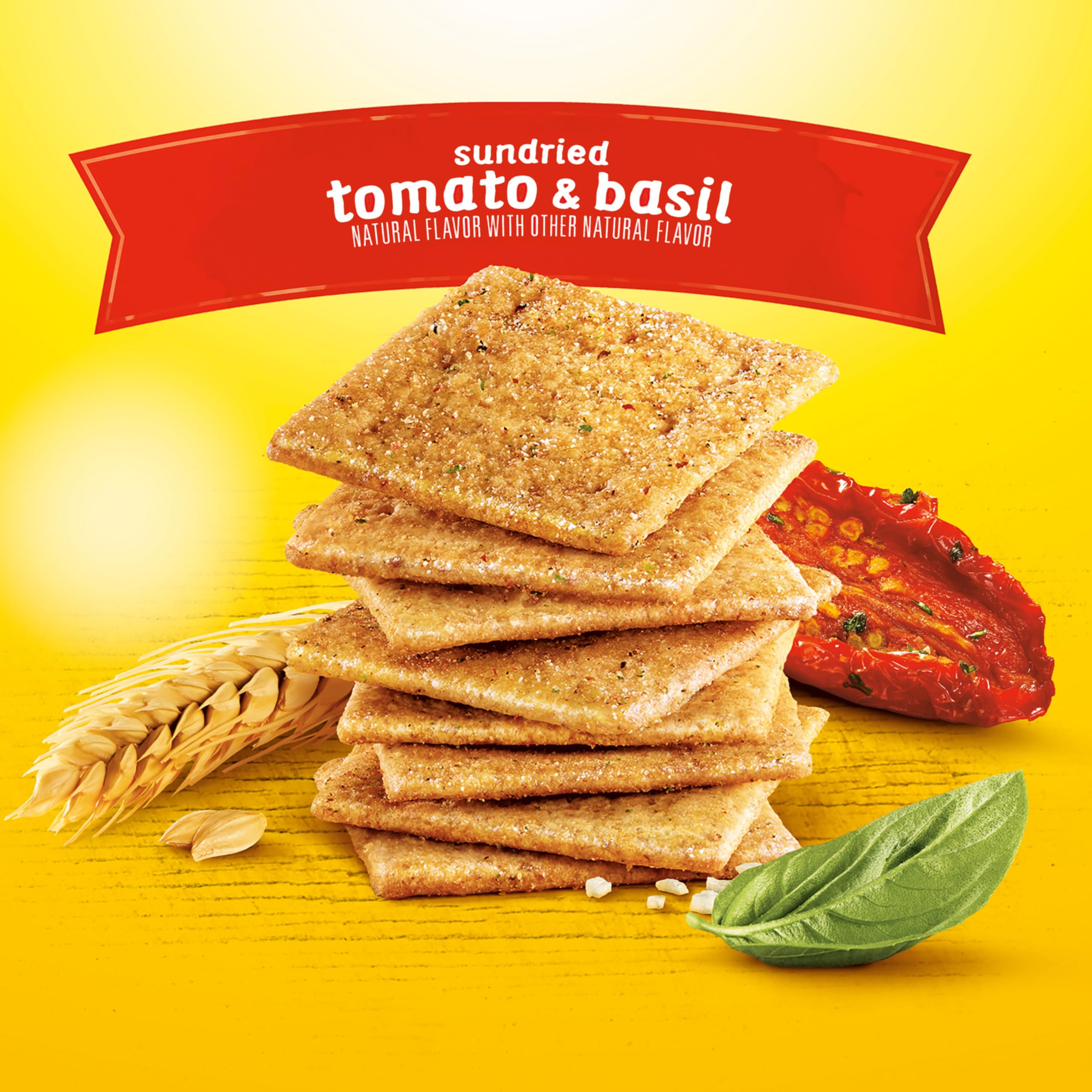 Wheat Thins Sundried Tomato & Basil Whole Grain Wheat Crackers | Family Size Bulk Snack Box (6-13 oz) | Healthy Party, School Lunch & Office Snacks