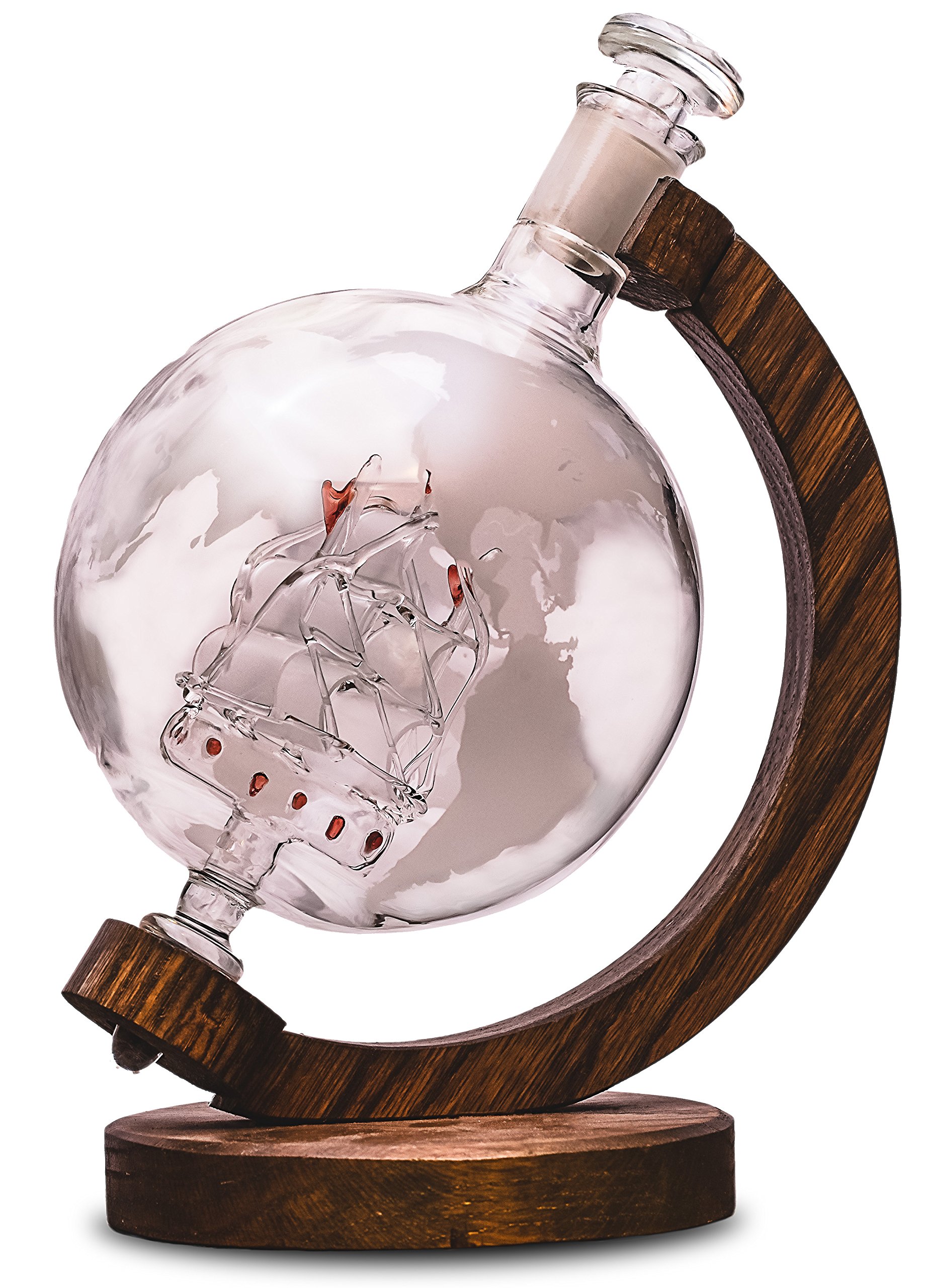 Whiskey Decanter with Ship Inside - 1000ml Etched Globe Liquor Decanter for Bourbon, Scotch & Spirits | Unique Alcohol Gift for Men & Women | Perfect for Groomsmen Gifts, Weddings, Housewarming & Home Bar Decor