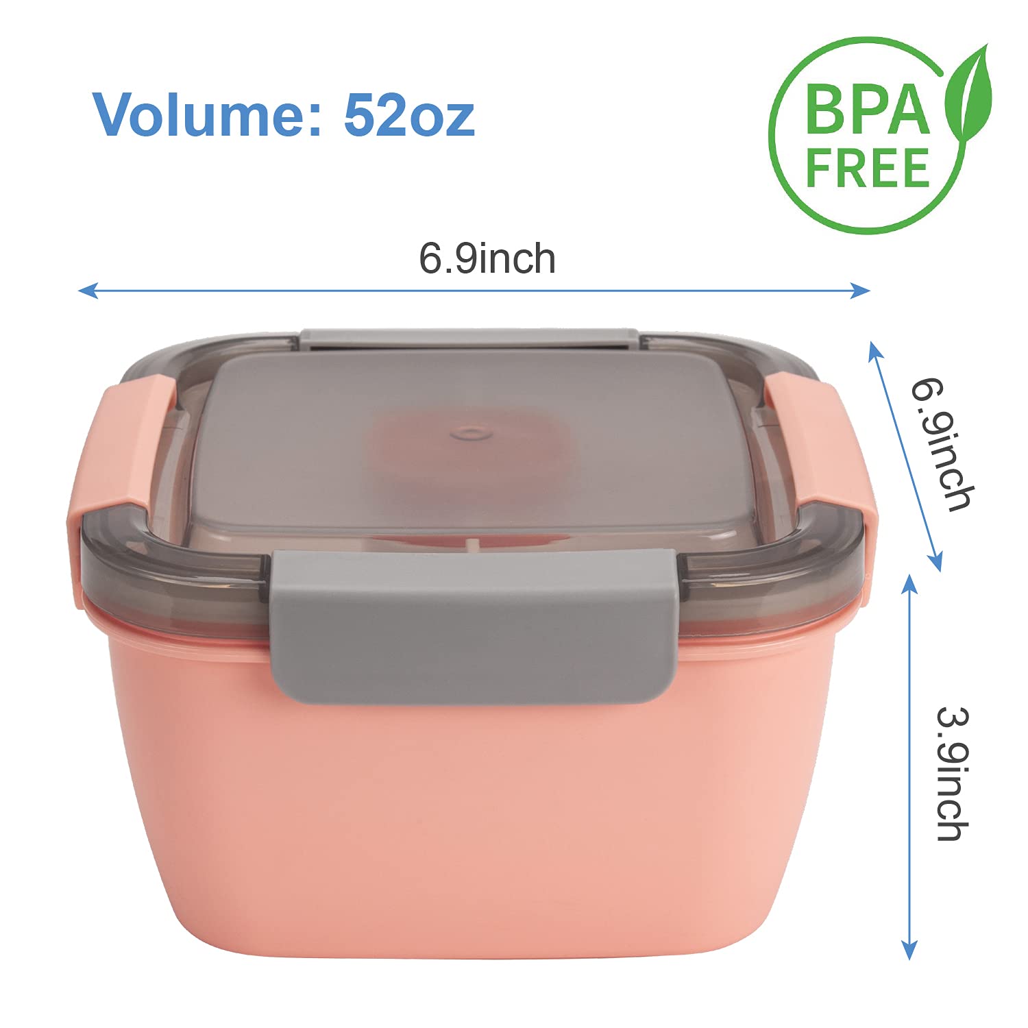 Freshmage 52-oz 3-Compartment Salad Lunch Containers To Go - 2 Pack BPA-Free Leakproof Bowls with Dressing Containers for Toppings & Snacks (Pink & Green) - Perfect for Office Lunch, Meal Prep, Picnics & Healthy Eating On-The-Go