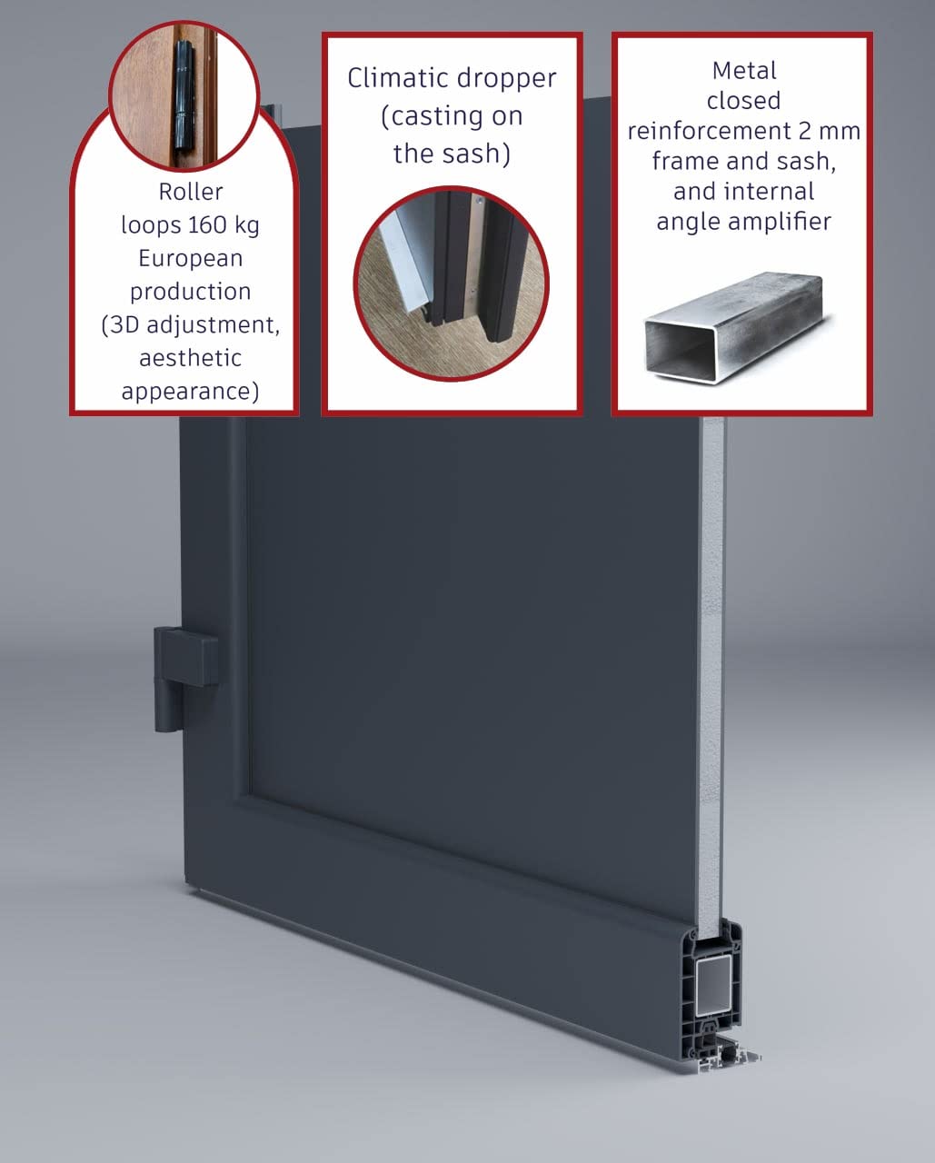 VDOMDOORS 54 x 80 Right-Hand Inswing Front Exterior Prehung Metal-Plastic Frosted Glass Door with 2 Side Windows - Grey Ash (Model 8102) | Perfect for Office, Commercial, Residential Entrance, Patio & Garage Doors