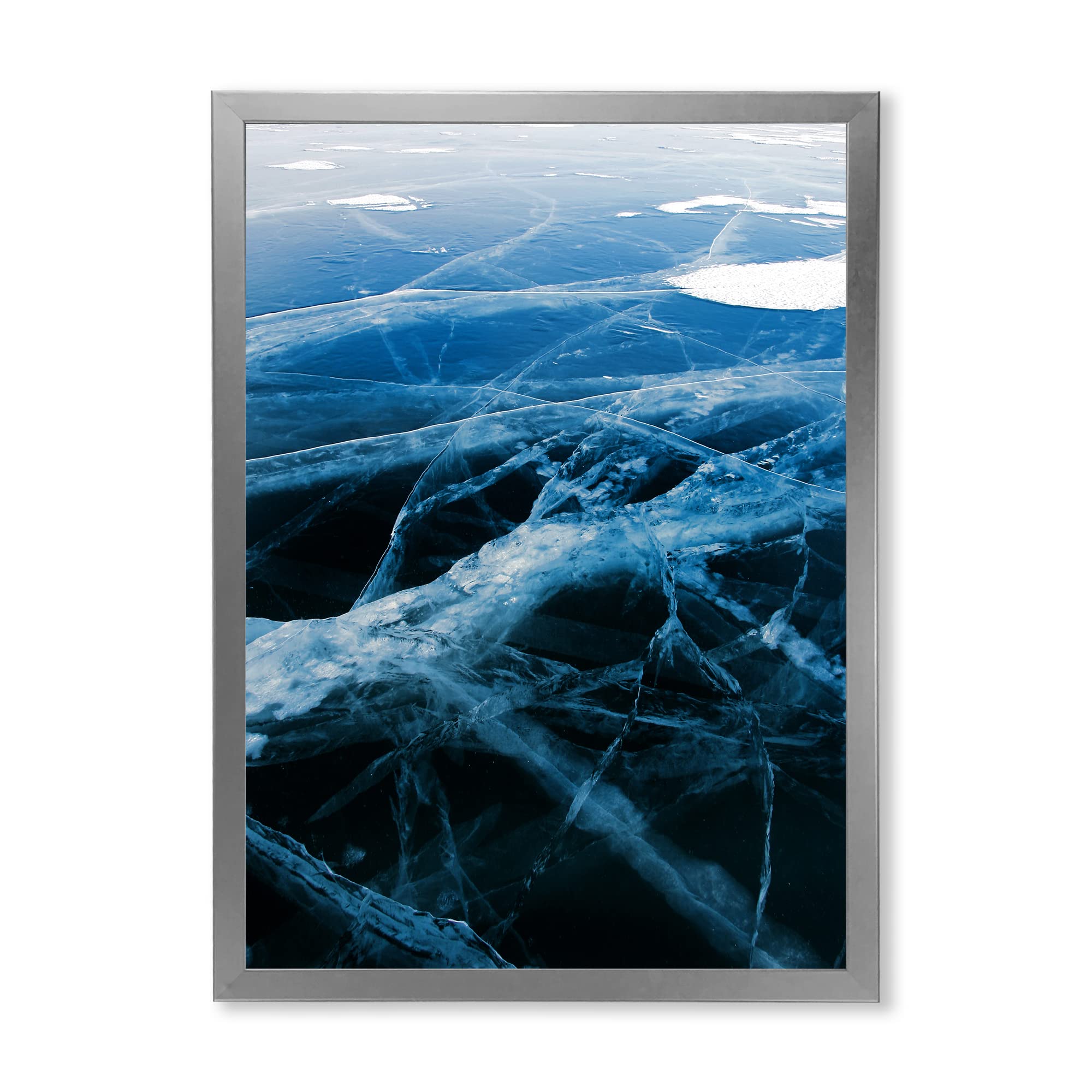 DesignQ Blue and White Ice Structure II Modern Framed Wall Art - Contemporary Home Decor for Living Room, Bedroom & Office - Perfect Gift for Housewarming & Holidays