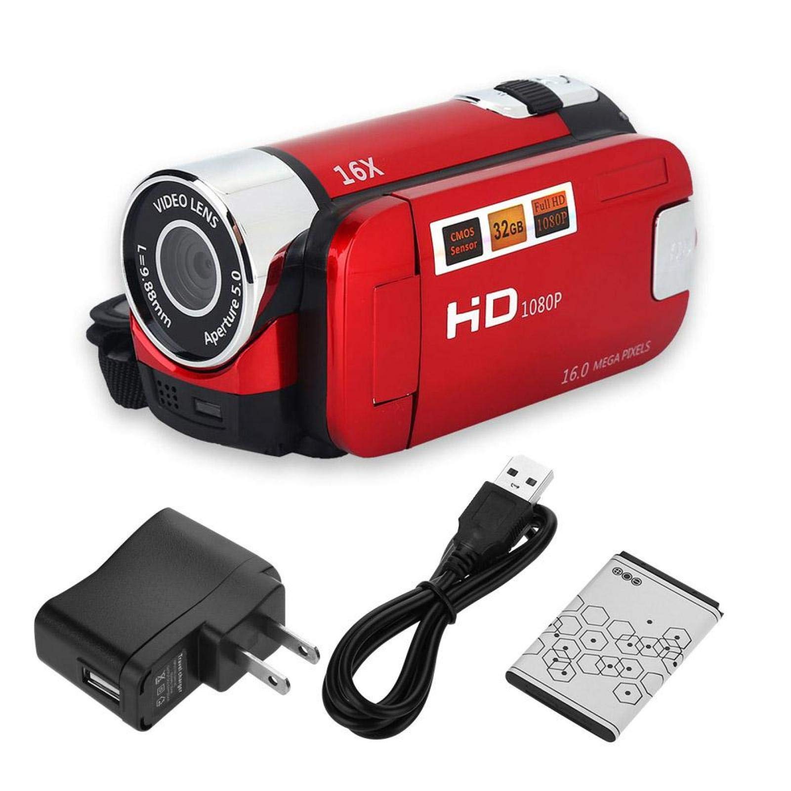 16X Full HD High Definition Digital Camera for Business Travel - Compact Portable Video Camera with 1080P Resolution & Zoom Lens (Red) | Perfect for Vlogging, YouTube Videos & Outdoor Adventures | Complies with U.S. Regulations