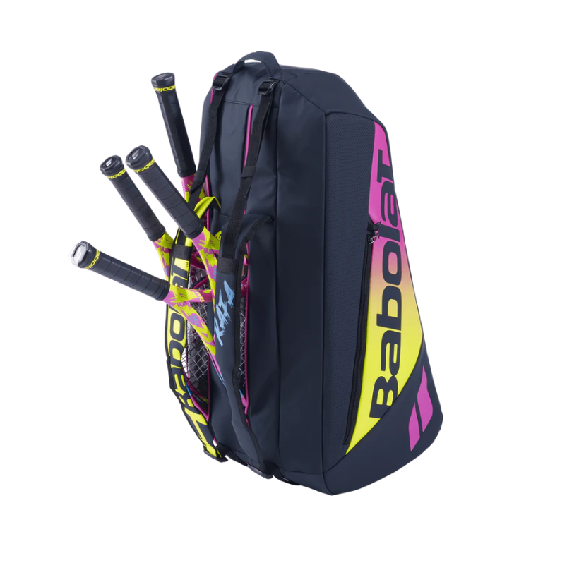 Babolat Pure Aero Rafa 6 Pack Tennis Racquet Bag - Black/Yellow/Pink | Premium Tennis Gear for Players & Coaches | Perfect for Tournaments, Training & Travel