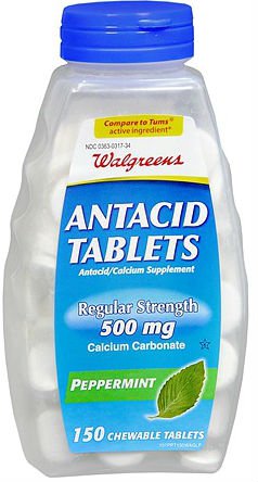 Walgreens Regular Strength Antacid & Calcium Supplement Chewable Tablets 500mg - Peppermint Flavor (150 Tablets, Pack of 3) | Heartburn Relief & Bone Health Support | For Digestive Comfort After Meals & Daily Calcium Intake