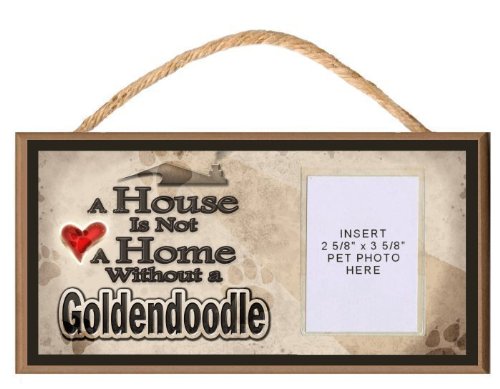 WABRINY Goldendoodle Wooden Dog Sign with Clear Photo Insert - Personalized Pet Decor for Home, Wall Hanging Gift for Dog Lovers - Perfect for Living Room, Nursery & Pet-Friendly Spaces