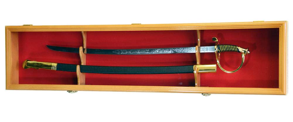 Custom Oak Finish Sword Display Case with Red Felt & Lockable Scabbard Wall Cabinet - Perfect for Home Decor, Martial Arts Studios & Collector Showcases