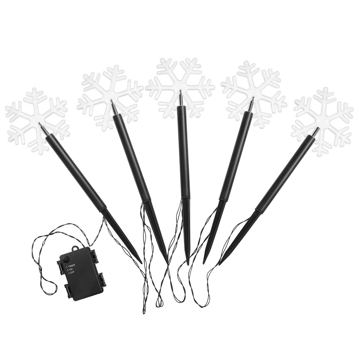 5 Pack Christmas Snowflake Garden Lights - Battery Operated Outdoor Waterproof Snowflake Stake Lights for Patio, Walkway, Yard, Lawn | Holiday Decorative Lighting for Winter, Xmas Party & Home Decor