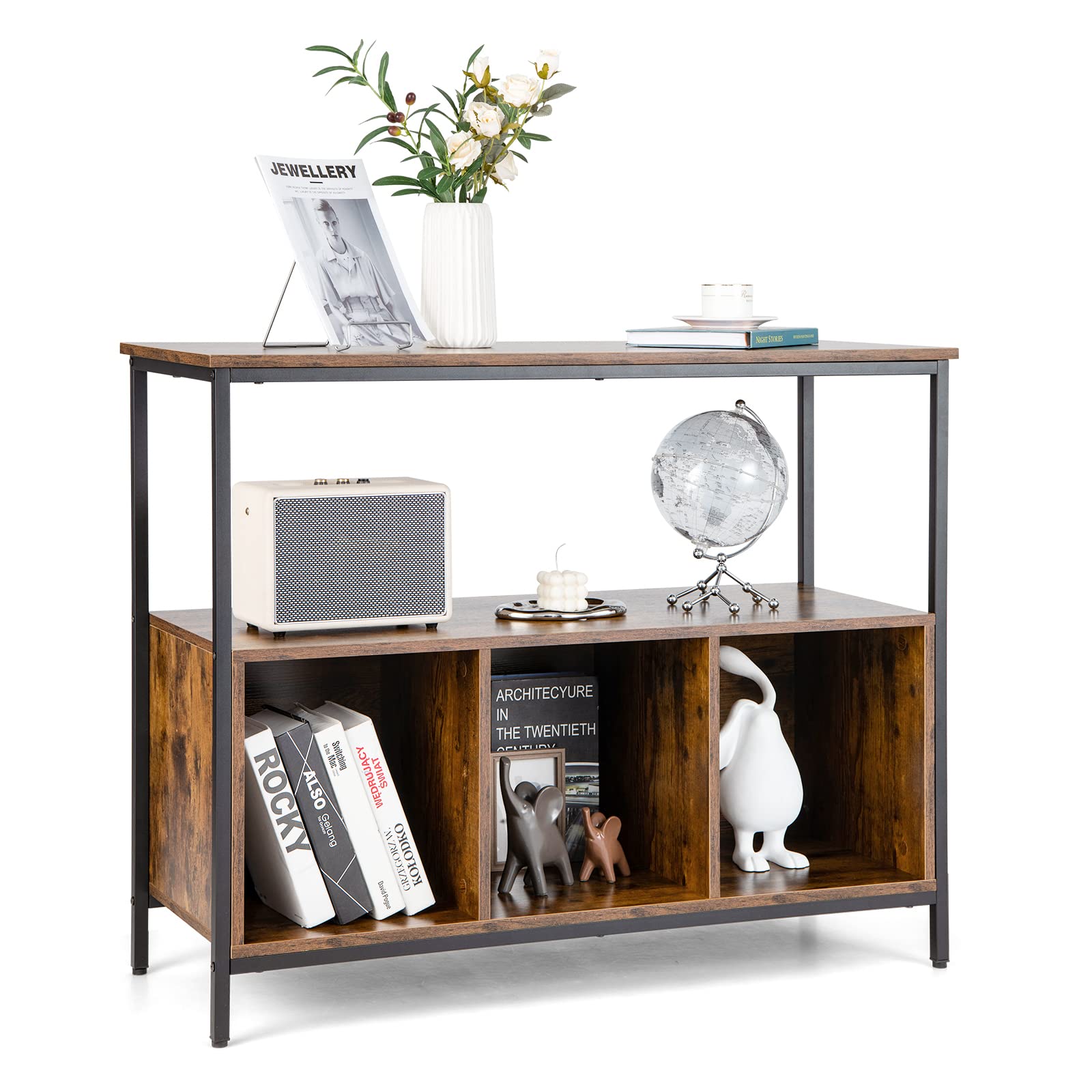 LOKO Rustic Brown Buffet Cabinet with Open Shelves & 3-Cube Storage - 43.5