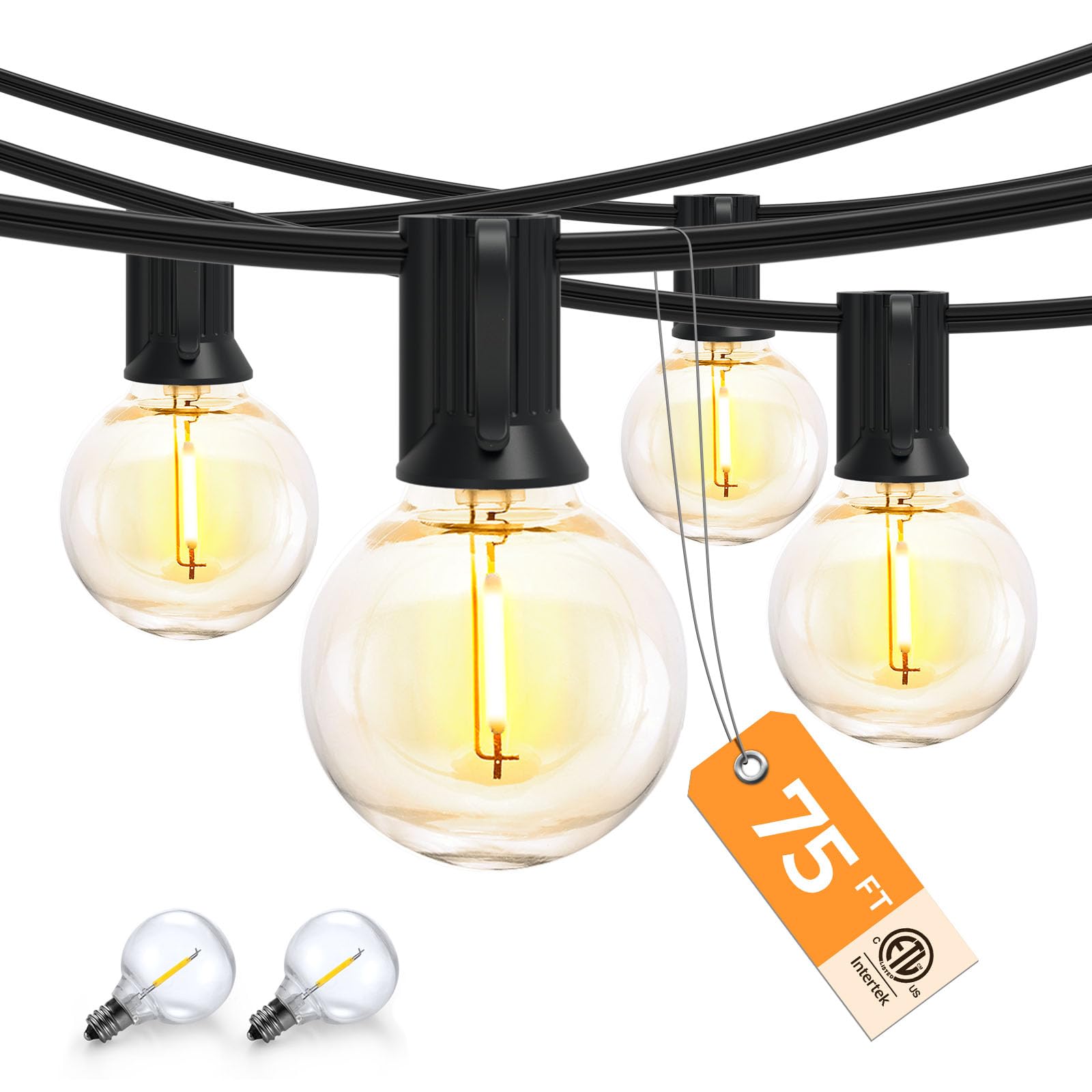 XMCOSY+ 75Ft Dimmable LED Outdoor String Lights with 34+2 Shatterproof G40 Globe Bulbs - Waterproof Hanging Patio Lights for Porch, Yard, Bistro, Café & Garden Decor - Perfect for Outdoor Dining, Wedding Decorations and Backyard Parties