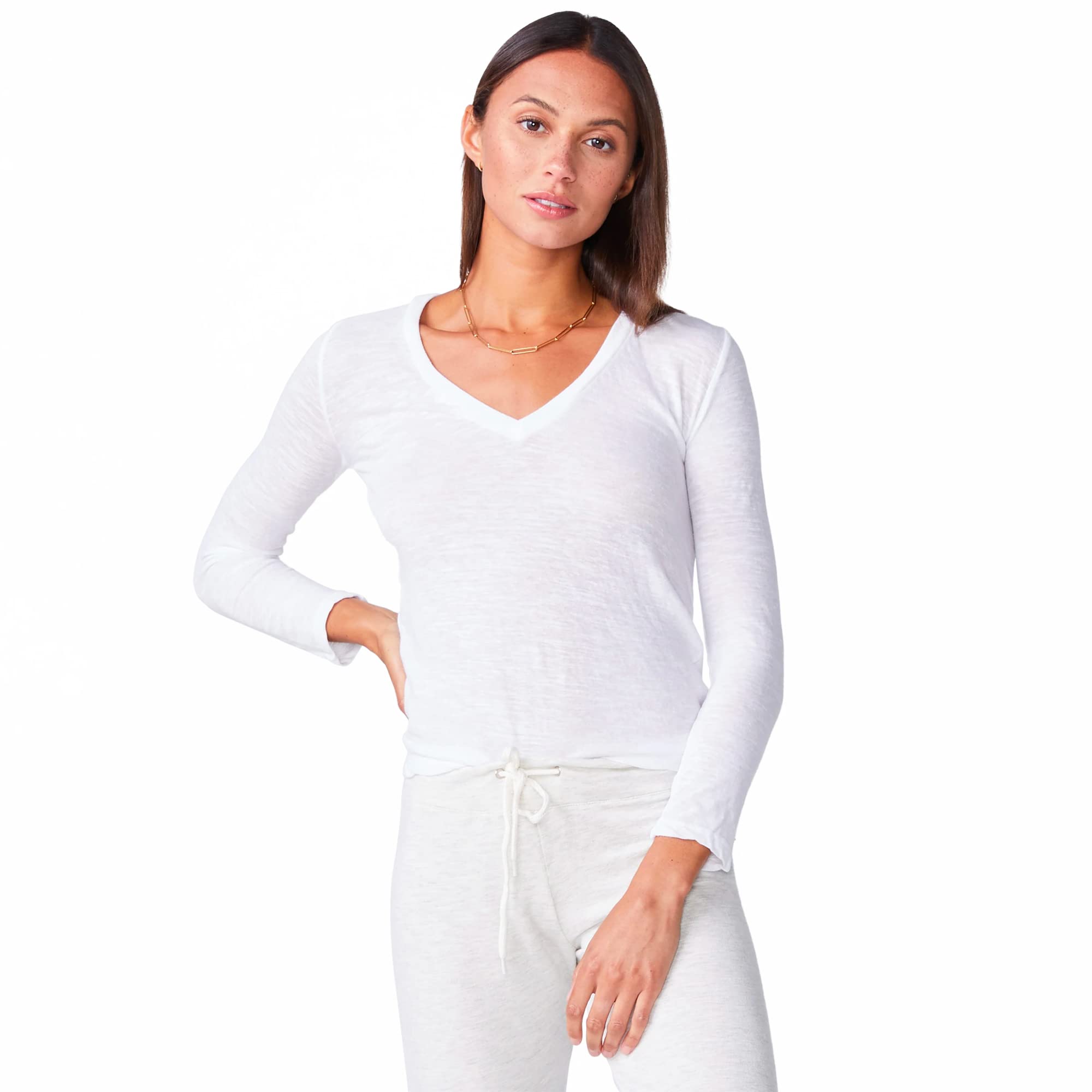 Monrow Women's Textured Tri-Blend Fitted Long Sleeve V-Neck T-Shirt - Super Soft Stretchy Fabric, Flattering Casual & Cute Fit for Everyday Wear, Work & Date Nights