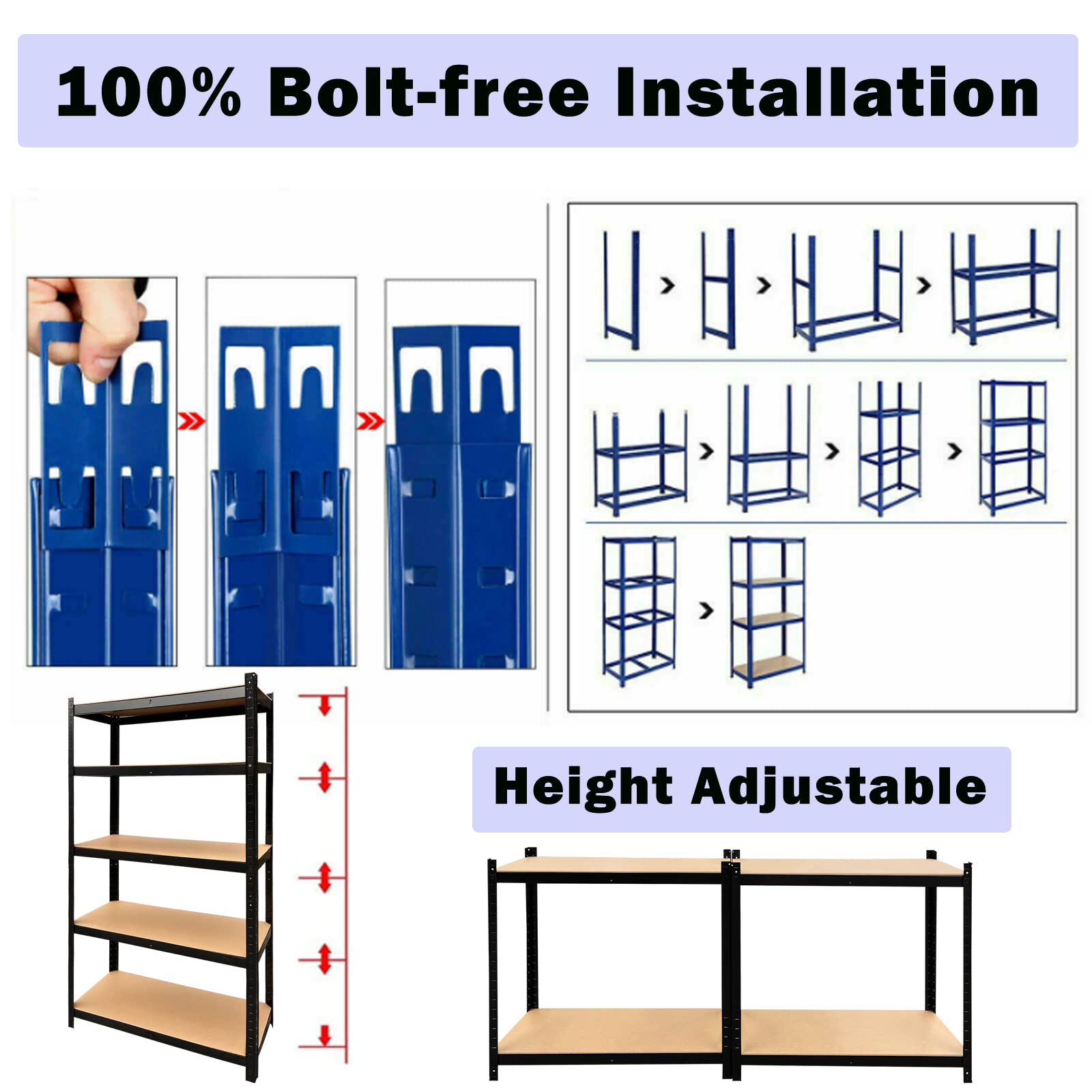 5 Tier Heavy Duty Metal Storage Shelves - Adjustable Height Garage & Pantry Organizer, 180CM Tall Industrial Shelving Unit for Home, Warehouse & Office Storage Solutions