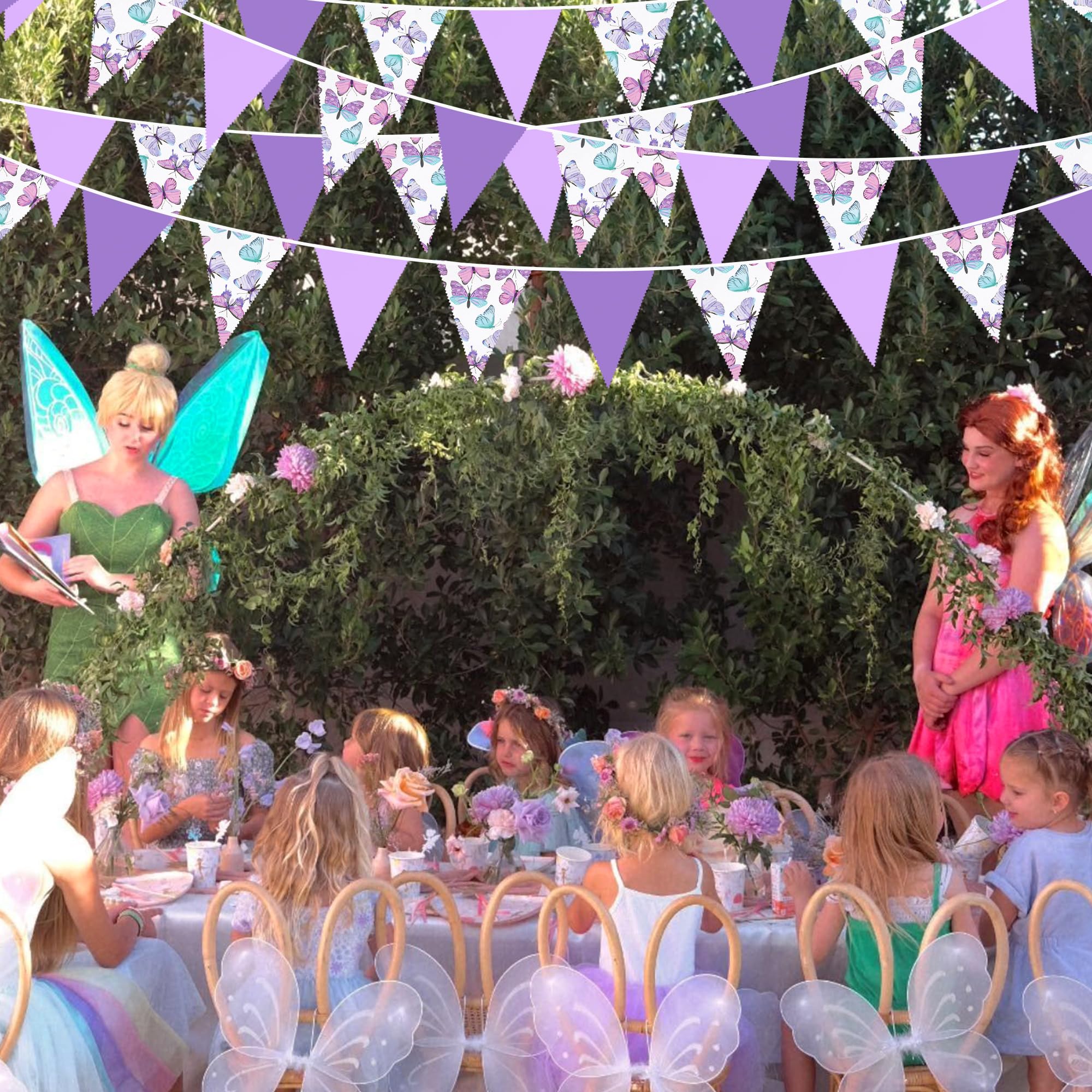 32Ft Pink & Purple Butterfly Party Decorations - Triangle Flag Fabric Banner Garland for Birthday, Wedding, Baby Shower, Tea Party - Perfect for Lavender Mermaid Theme & Girls' Party Decorations