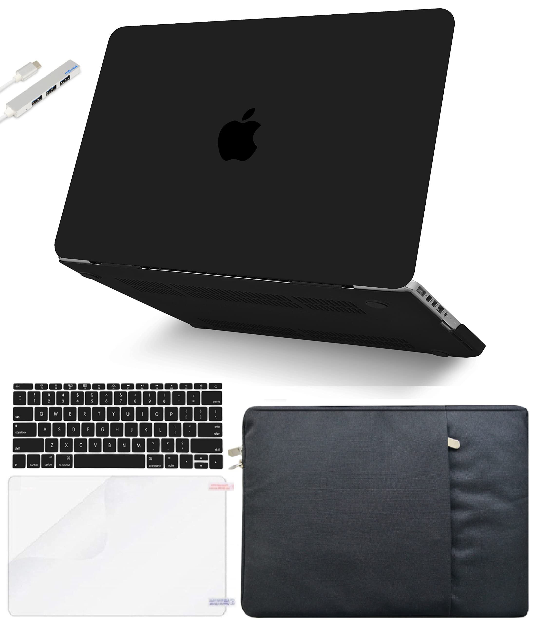 KECC MacBook Pro 13 inch Case (2020-2023) M2 A2338 M1 A2289 A2251 - Premium Italian Leather Hard Shell Cover with Keyboard Protector, Sleeve, Screen Protector & USB Port Access - Matte Black | Perfect for Work, Travel & School Protection