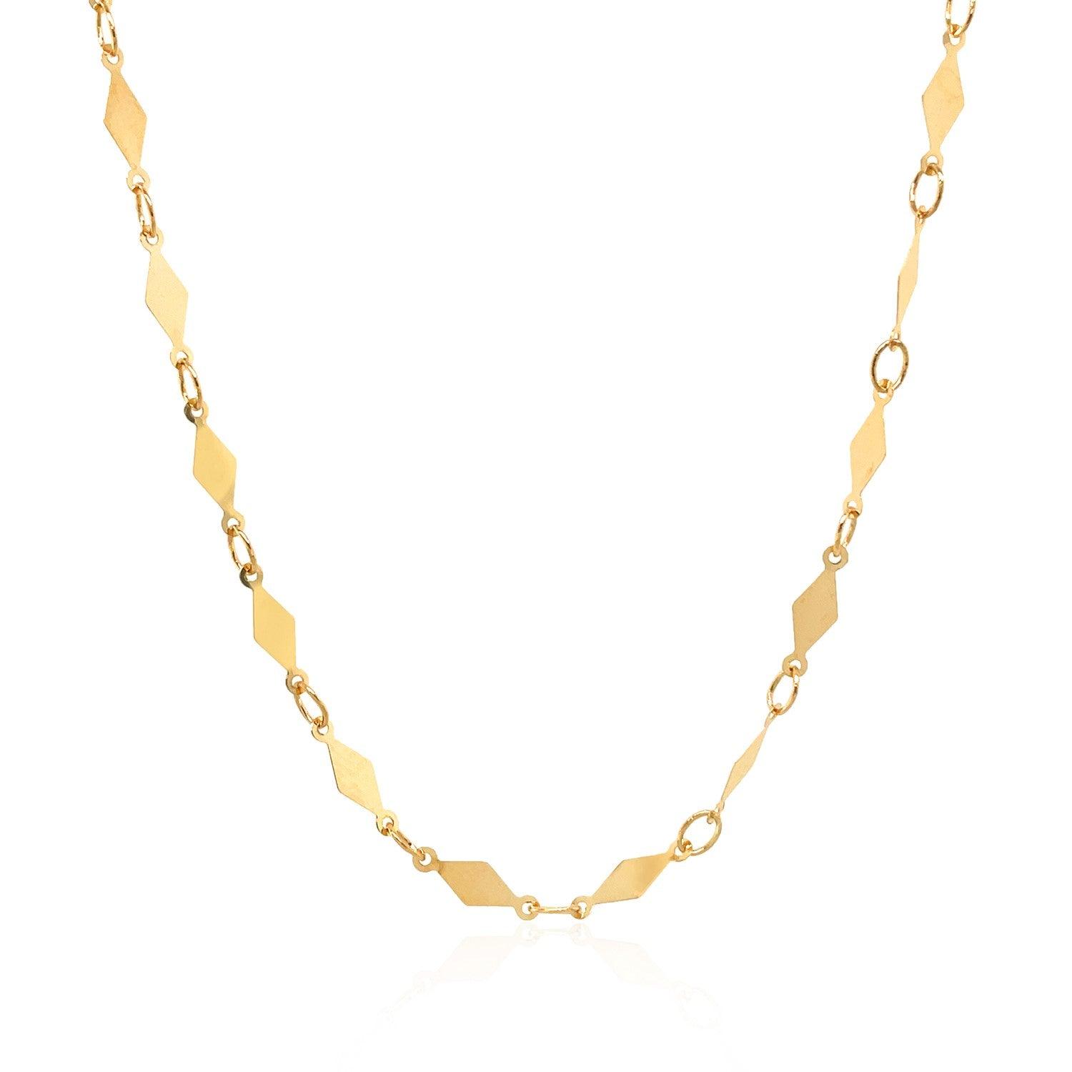 14K Yellow Gold Polished Diamond Motif Chain Necklace - 3.0mm Width, Dainty & Elegant Jewelry for Women - Perfect for Weddings, Anniversaries & Special Occasions