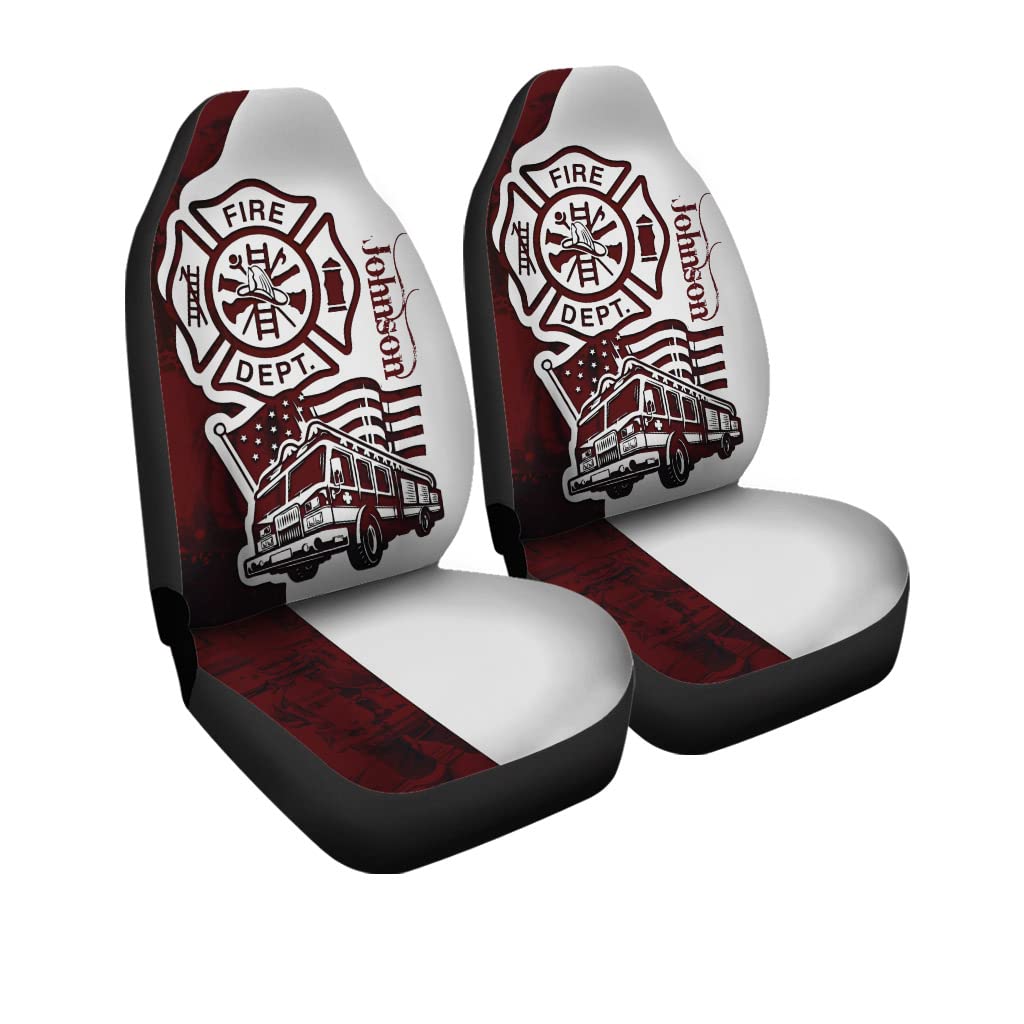 PORDYMOR Fire Dept American Firefighter Print Car Seat Covers - 2 Pack Universal Fit for Cars, Sedans, Trucks & SUVs | Front Seat Protectors for Vehicle Interior | Perfect for First Responders, Firefighter Enthusiasts & Patriotic Car Decor