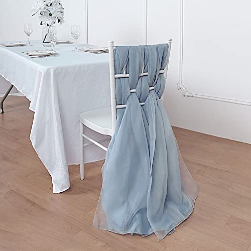 50 Dusty Blue Extra Wide Premium Chiffon Chair Sashes & Bows - Elegant Wedding Decor for Ceremony, Reception & Party Decorations - Perfect for Bridal Showers, Banquets and Special Events