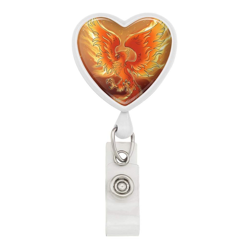 Phoenix Rising from The Flames Heart Lanyard - Retractable Reel Badge ID Card Holder for Work, Events & Security Access