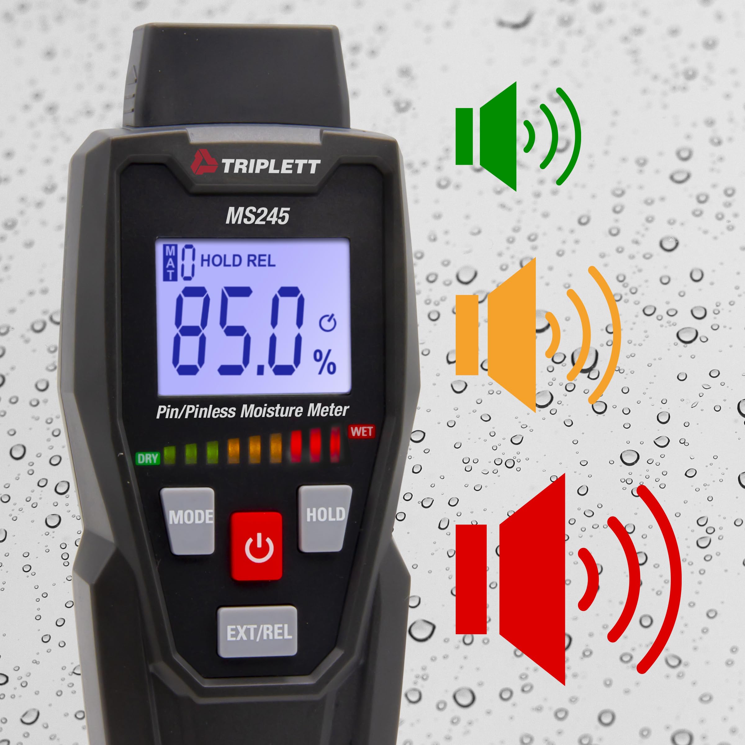 Triplett MS245 Digital Pin/Pinless Moisture Meter for Wood, Drywall, Concrete - Professional Building Material Tester with Audible Alarm & LCD Display - Perfect for Flooring, Lumber, Construction Inspection