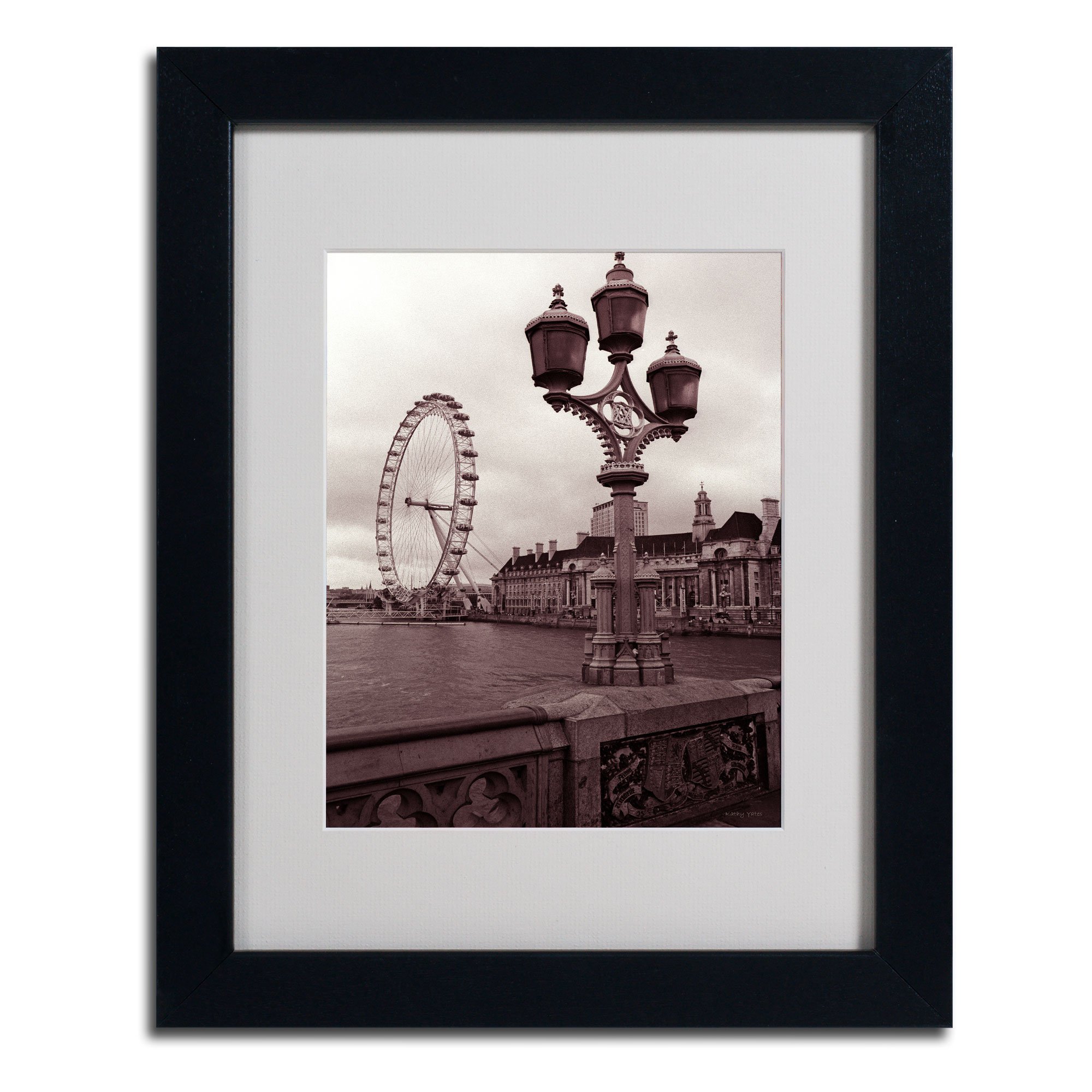 Trademark Fine Art London Eye 2 by Kathy Yates - 11x14 Inch Matted Framed Wall Art with Black Frame - Perfect for Living Room, Bedroom & Office Decor