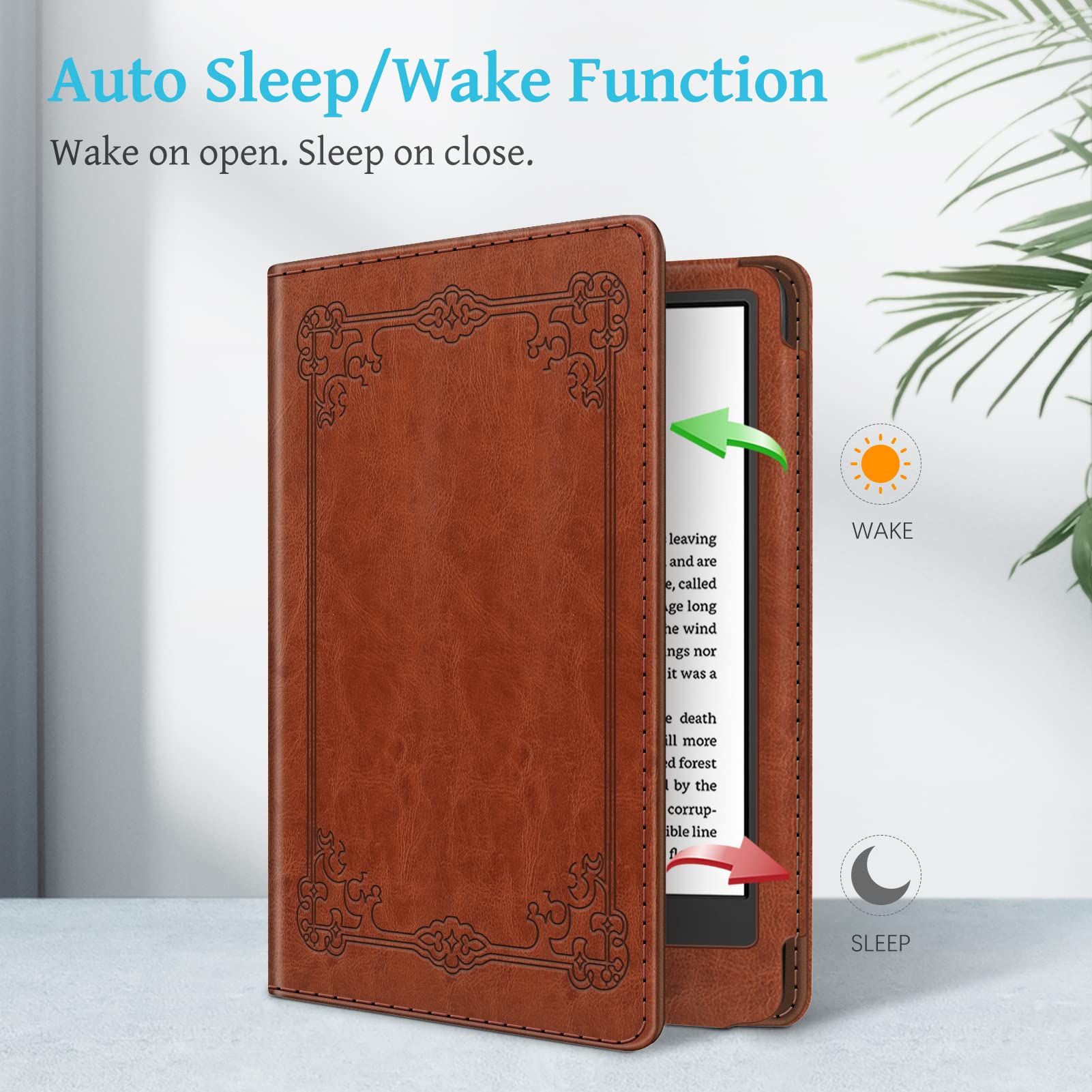 Fintie Stand Case for Kindle 11th Generation (2024/2022 Release) - Premium PU Leather Cover with Auto Sleep/Wake, Card Slot & Hand Strap - Vintage Brown - Perfect for Reading, Traveling and Daily Commute