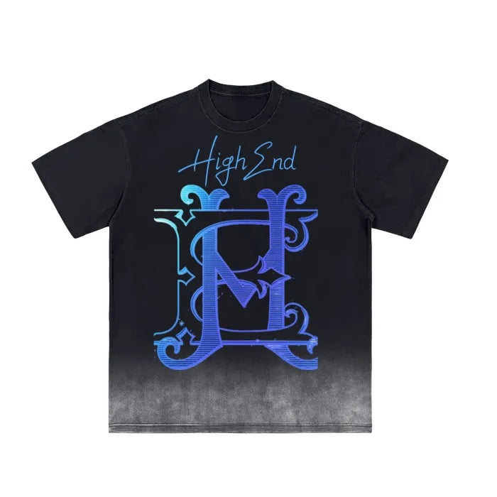 Vintage Washed Black Gradient T-Shirt for Men - 250 GSM Premium Cotton High-End Brand Label Casual Shirt - Perfect for Streetwear, Layering & Everyday Fashion