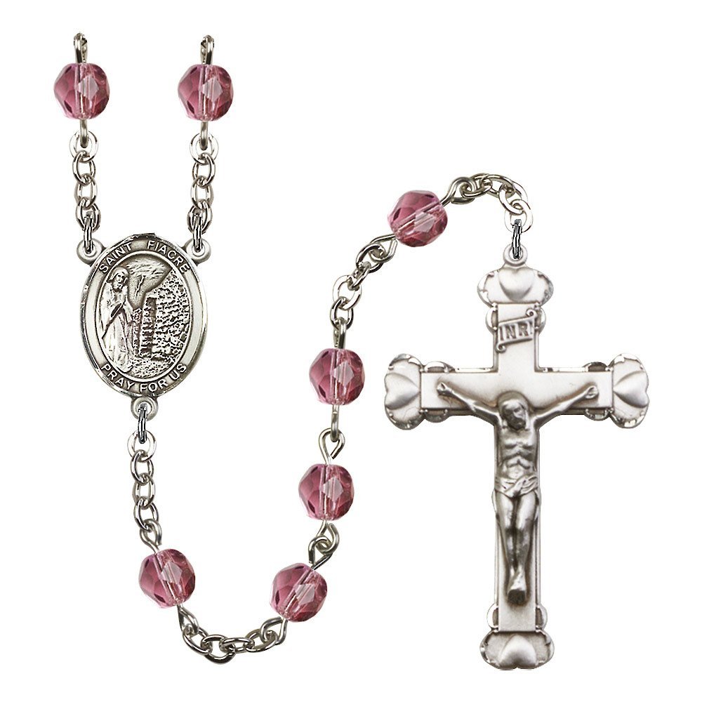 Bonyak Jewelry St. Fiacre Silver-Plated Rosary Necklace - Birthstone Colors for All 12 Months | Religious Jewelry Gift for Baptism, First Communion & Prayer