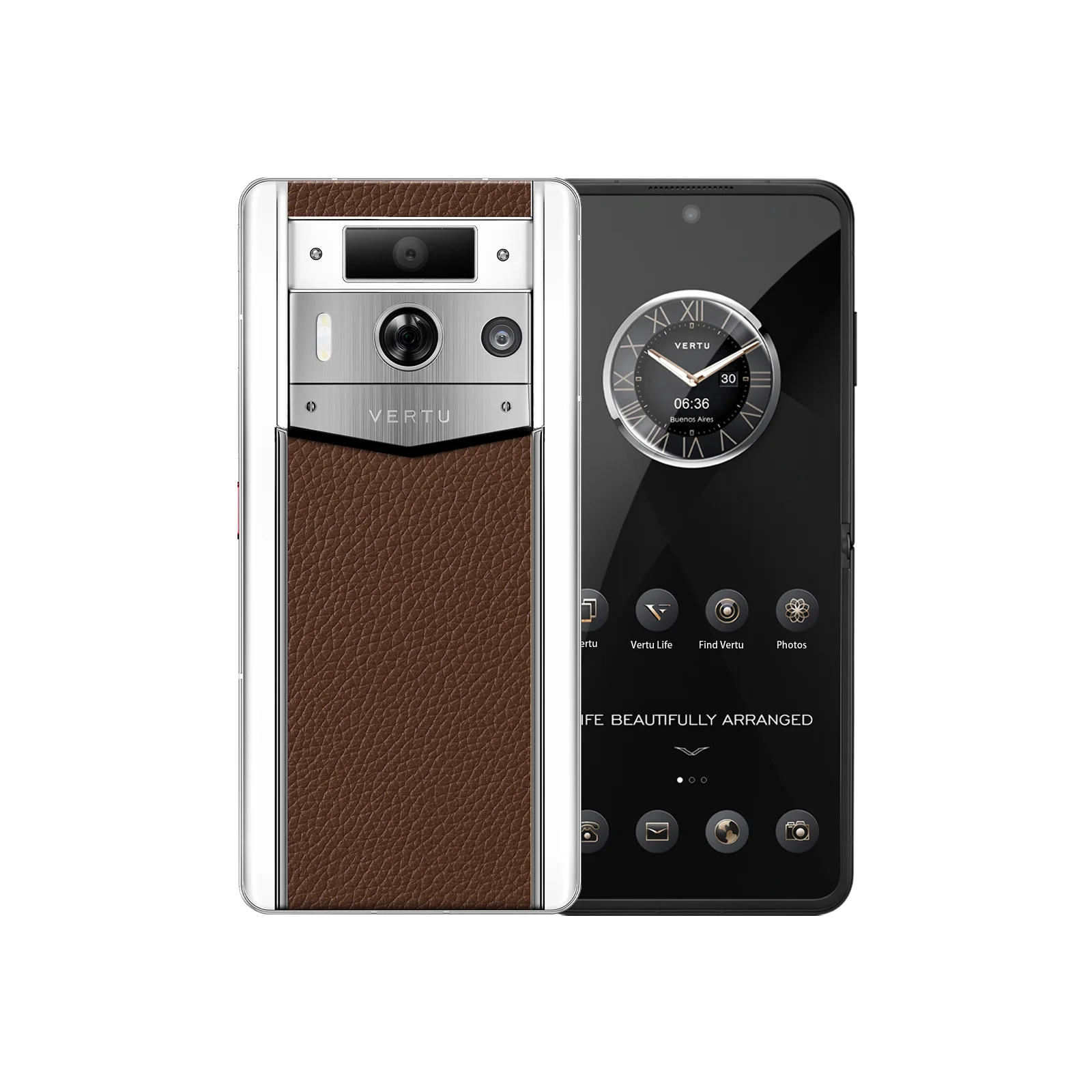 METAVERTU 2 White Calfskin Web3 AI Smartphone - Caramel (Silver Case) | Luxury Crypto Phone for Business & Digital Nomads