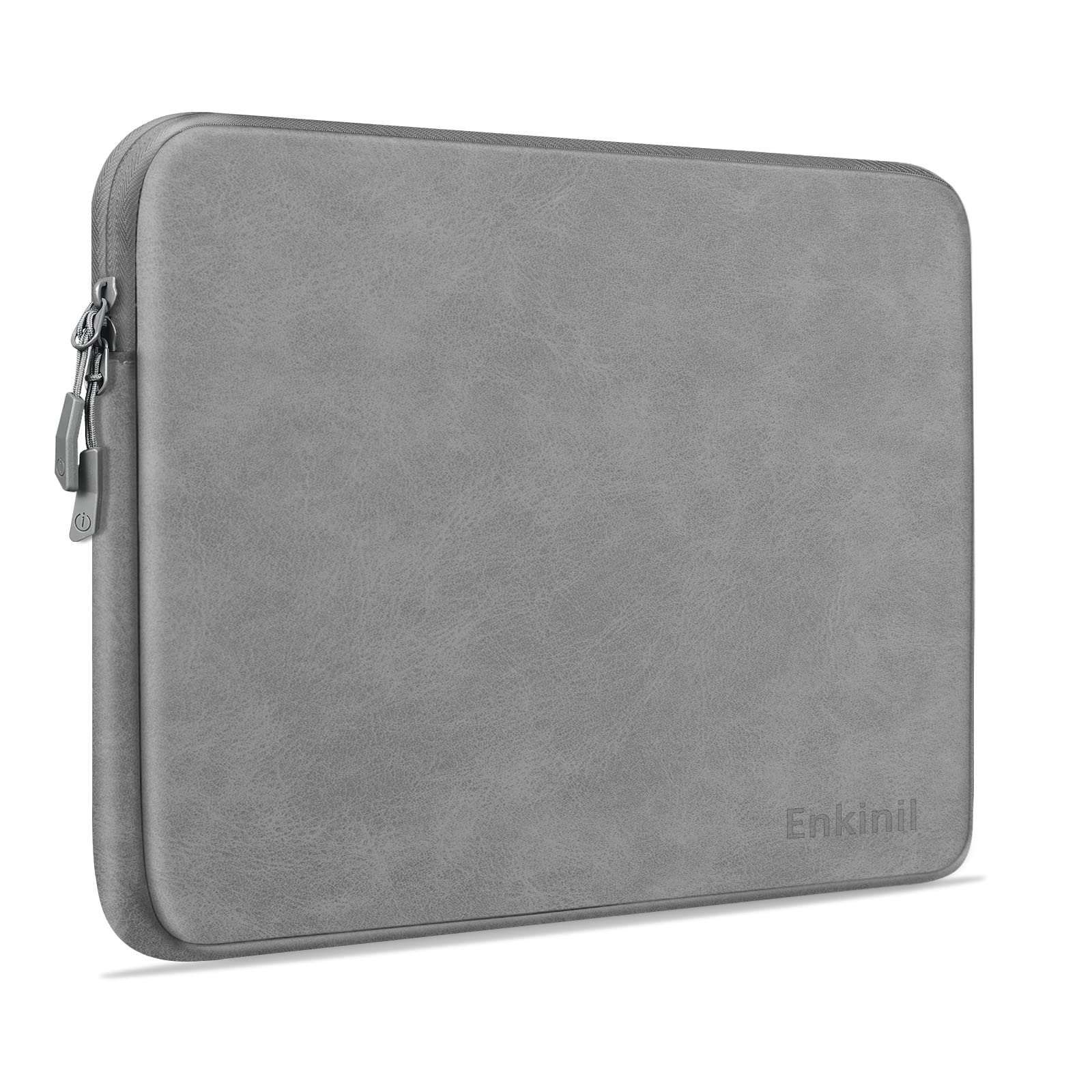 Enkinil 14 Inch Laptop Sleeve - Waterproof Shock Resistant PU Leather Case for MacBook, Notebook, Tablet & iPad (Grey) | Lightweight Protective Cover for Work, School & Travel