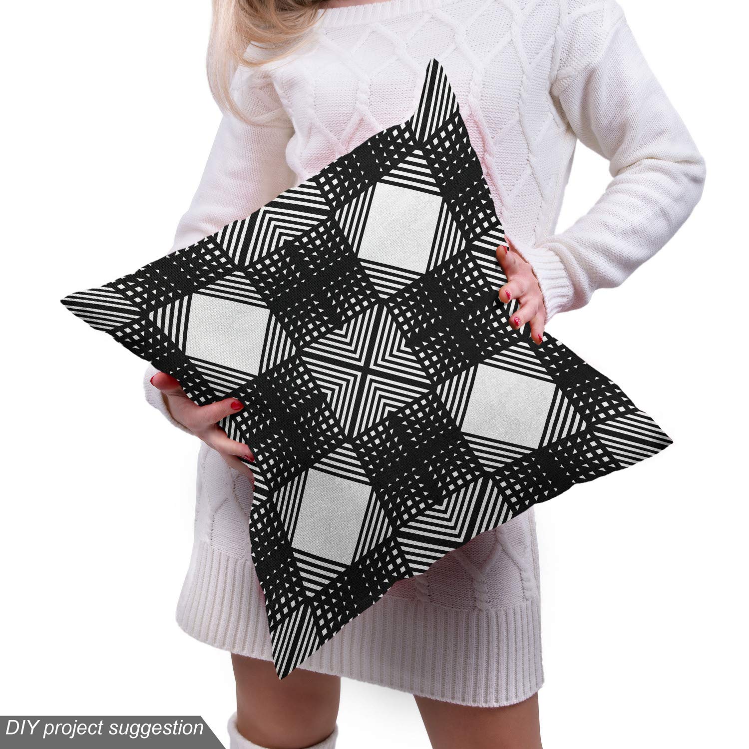 Ambesonne Geometric Fabric by The Yard - Modern Lattice Symmetric Squares Design for Upholstery, Curtains & Home Decor | 10 Yards Charcoal Grey & White | Perfect for DIY Projects, Sofa Covers & Decorative Pillows