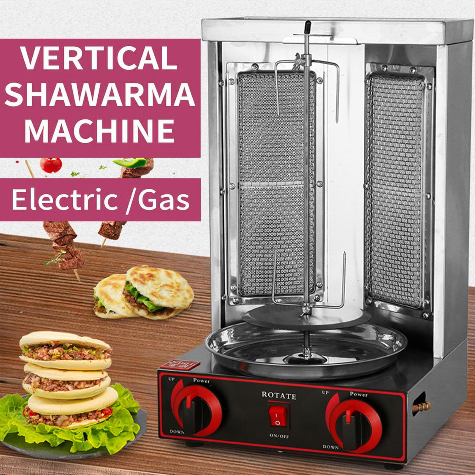 Commercial Shawarma Machine - Stainless Steel Doner Kebab Grill & Gyro Rotisserie - Propane Gas Vertical Broiler for Restaurants, Food Trucks & Home Kitchens - Perfect for Middle Eastern Cuisine, Street Food Vendors & Catering Events