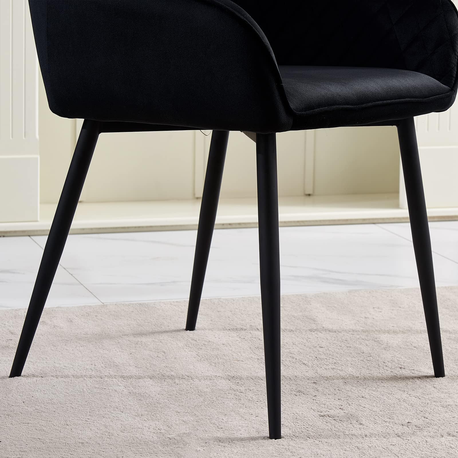 Modern Velvet Upholstered Dining Chairs Set of 4 - Black High Back Kitchen Chairs with Metal Legs for Dining Room, Kitchen, and Home Decor