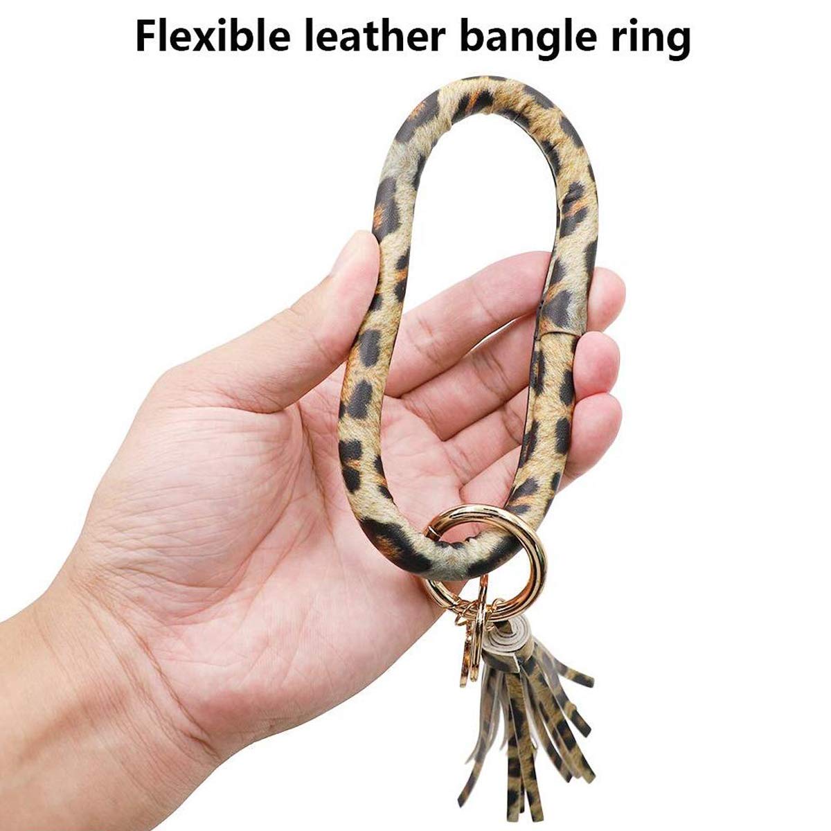 Stylish PU Leather Wristlet Keychain Bracelet - Large Circle Key Ring Holder with Tassel for Women | Perfect for Key Organization, Handbag Accessory & Fashion Jewelry