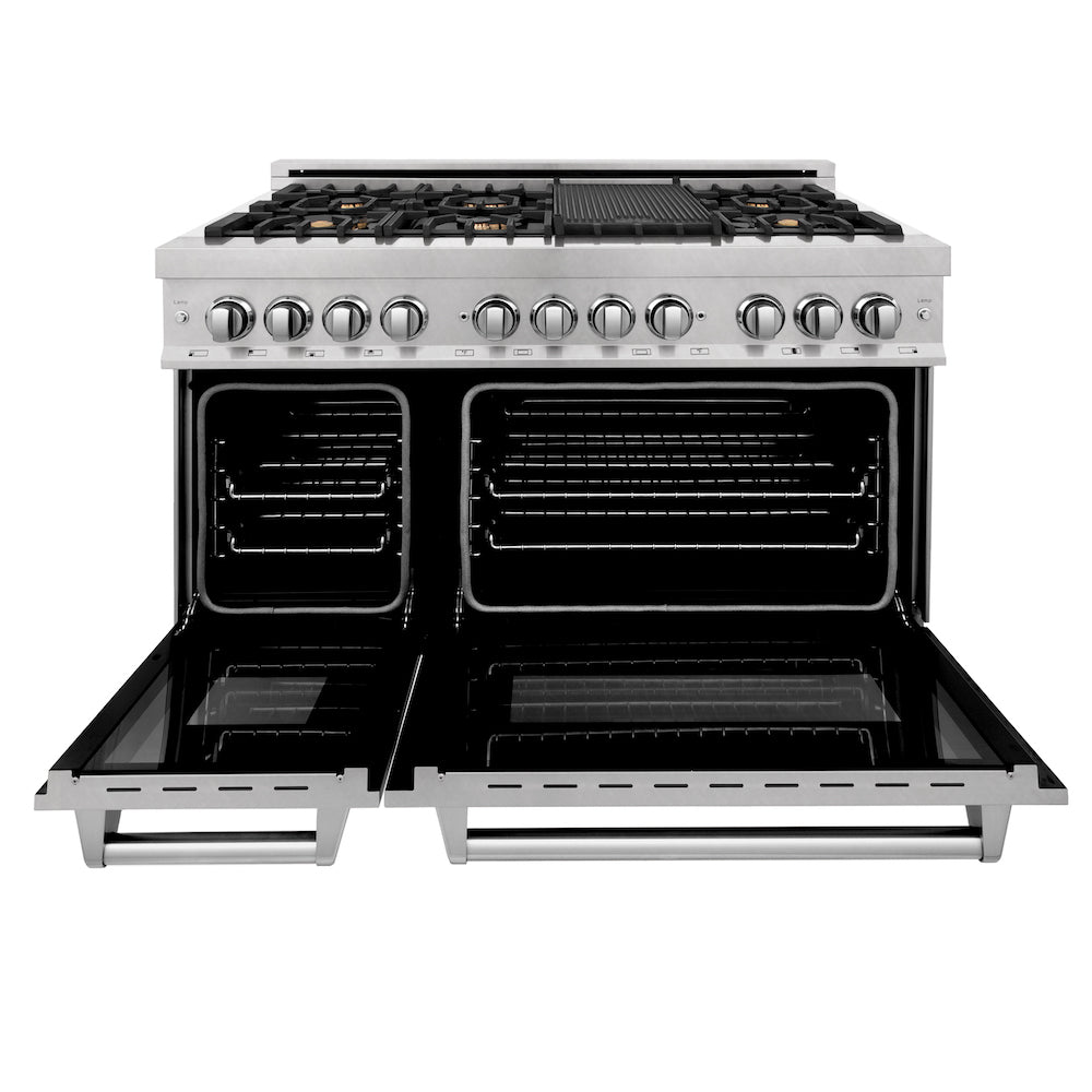 ZLINE 48-inch 6.0 cu. ft. Dual Fuel Range with Gas Cooktop & 2 Electric Ovens - Satin Stainless Steel with 6 Brass Burners (RAS SN BR 48) | Professional Kitchen Appliance for Home Chefs & Cooking Enthusiasts