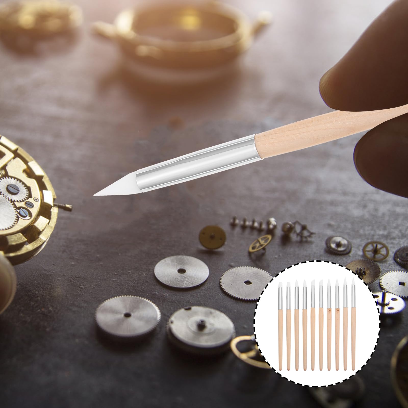 VILLCASE 10PCS Watch Cleaning Kit - Professional Watch Dial Cleaning Pens, Wooden Watch Oil Touch Tools & Movement Cleaners for Watch Repair & Maintenance - Perfect for Watchmakers, Jewelers & Home Use