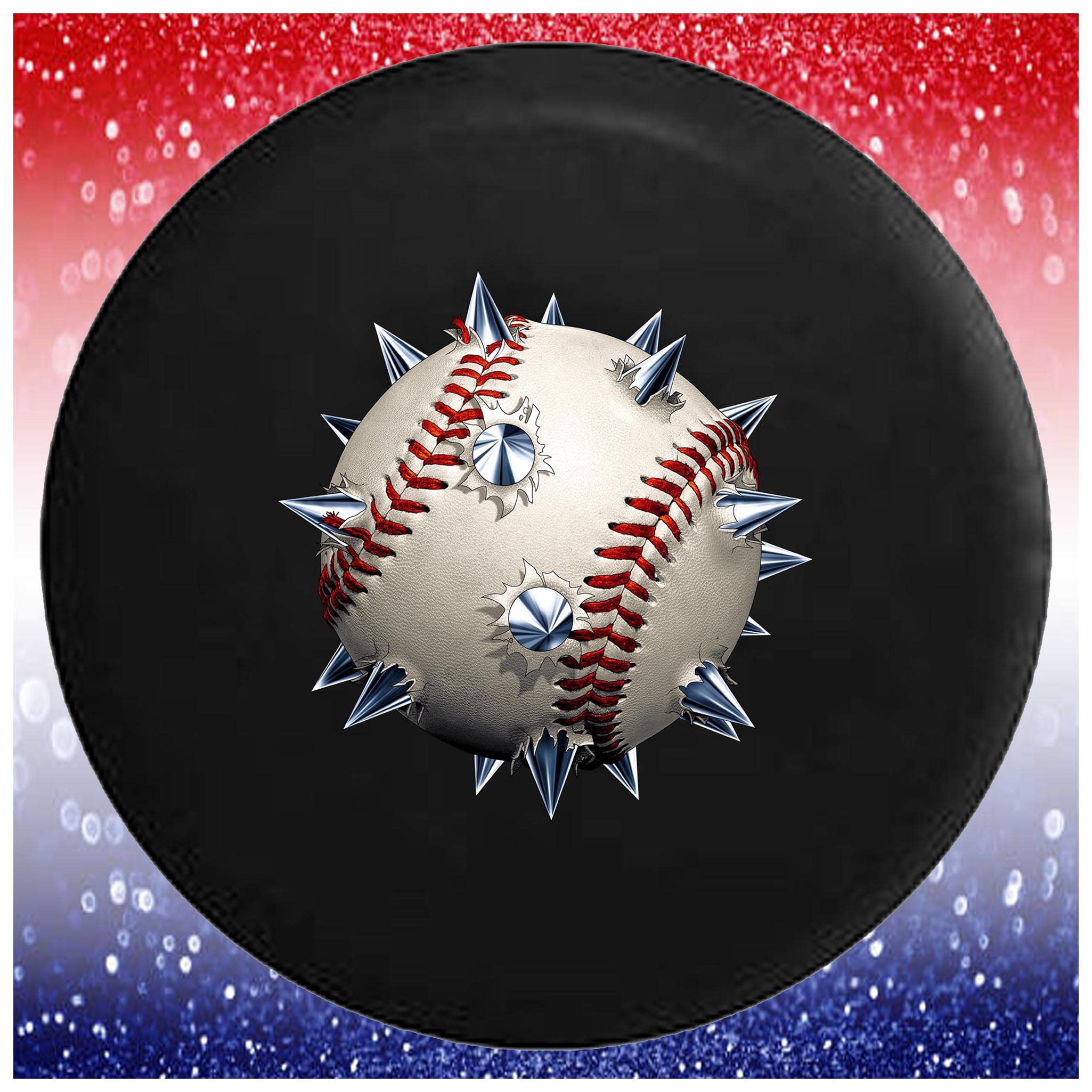 31 Inch Black Spiked Baseball Softball Tire Cover for Trailers, Trucks, SUVs & RVs - Durable Spare Tire Accessory for Camping & Off-Road Adventures