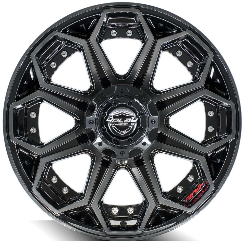 4Play Gen2 4P80R Gloss Black Wheels 20x9.0 with Brushed Face & Tinted Clear - 6x139.7/6x135mm Bolt Pattern, 106.1mm Hub - Perfect for Off-Road Trucks & SUVs