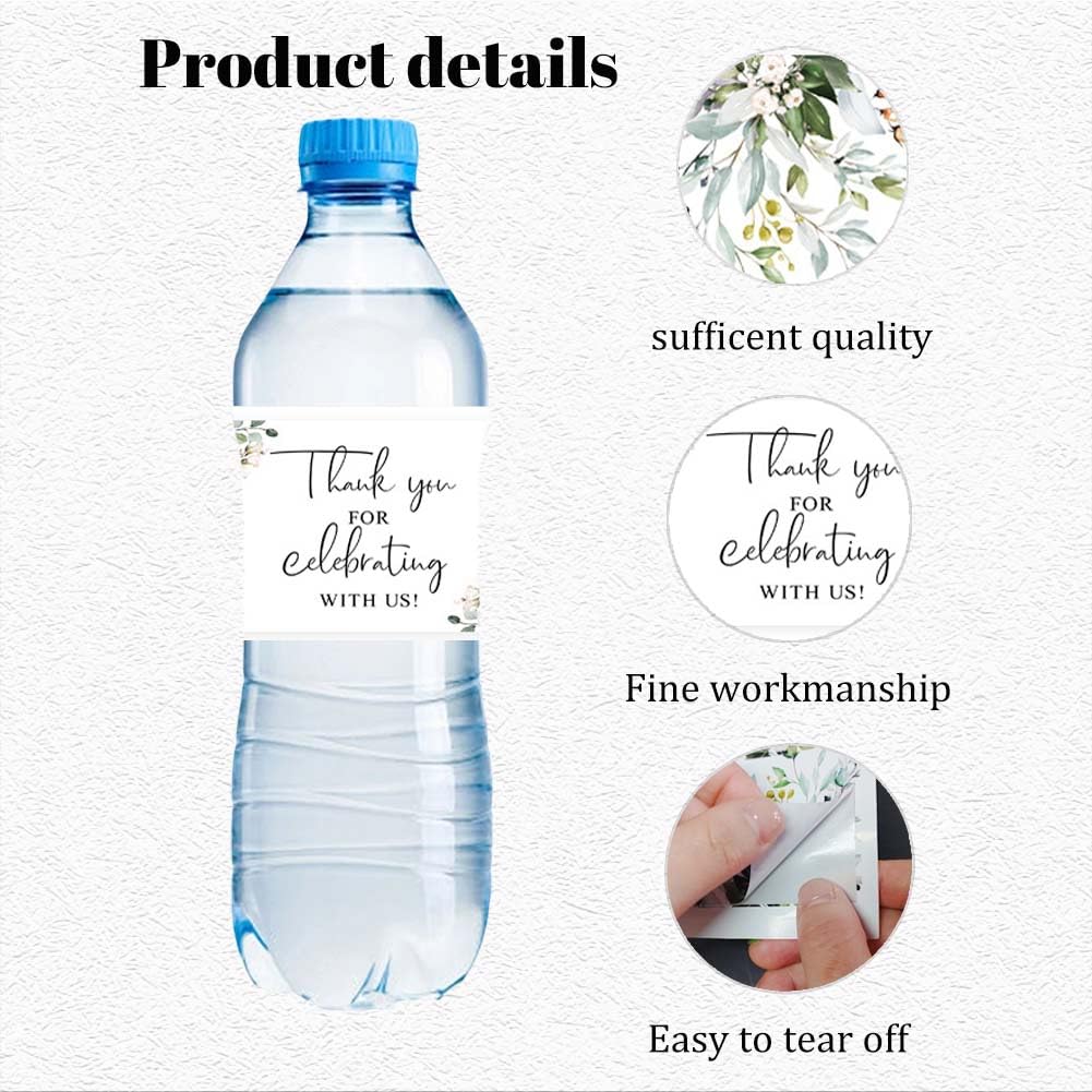 50PCS Wedding Water Bottle Labels - Boho Thank You Greenery Plant Stickers for Bottles, Personalized Baby Shower & Bridal Shower Party Decor - Perfect for Birthday, Anniversary & Special Events