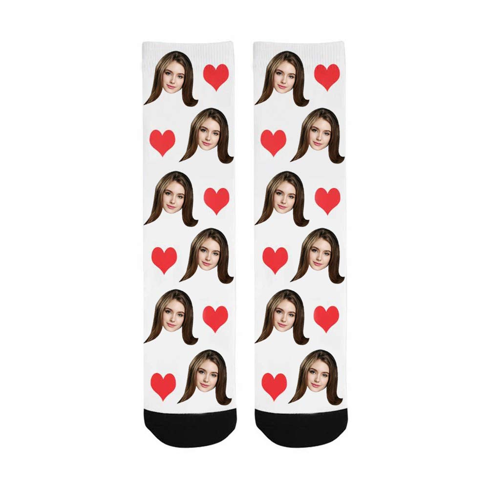 Personalized Photo Socks - Custom Face & Heart Design Crew Socks for Women & Men - Great for Couples Gifts, Anniversary Presents & Family Keepsakes