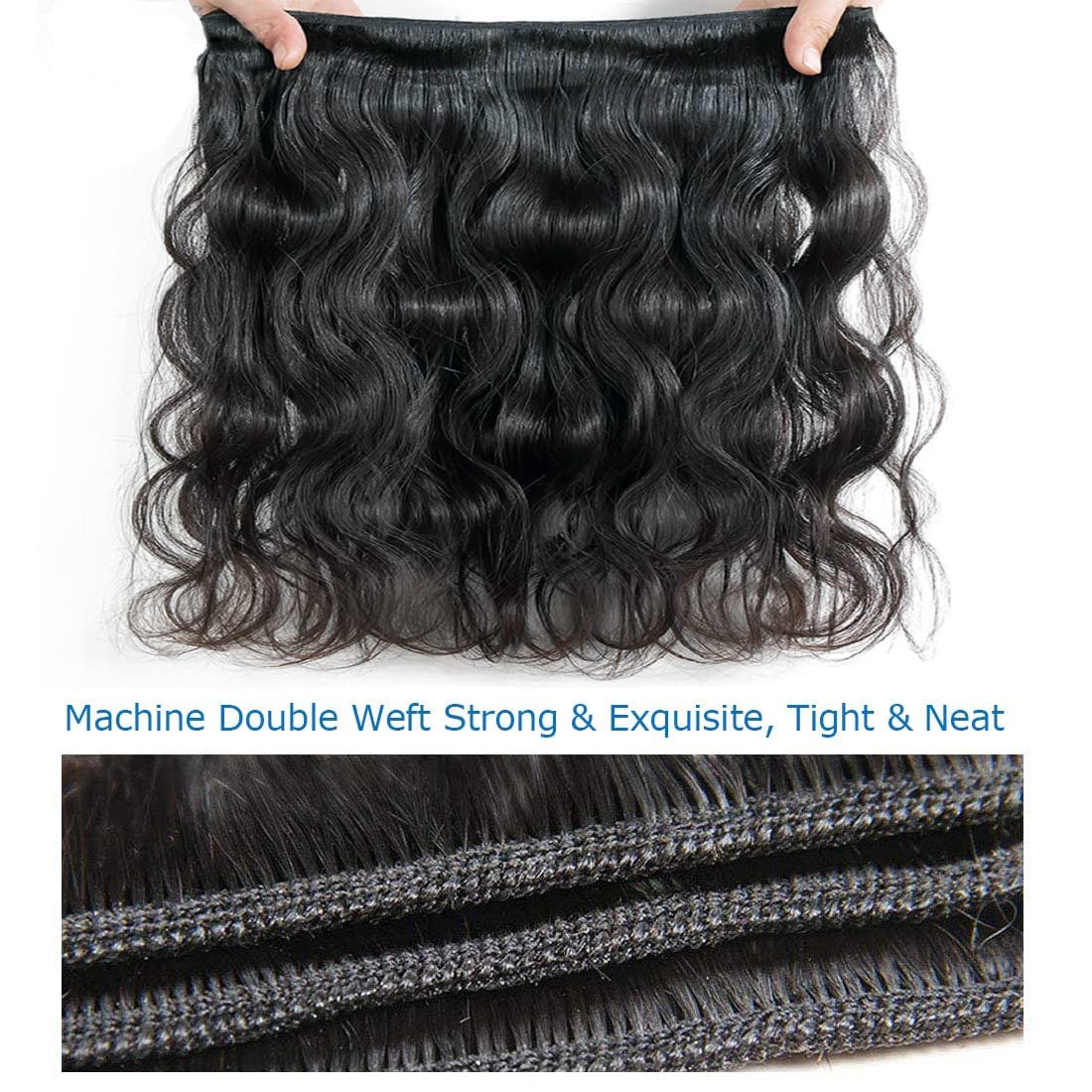 Aomllute 12A Brazilian Virgin Human Hair Bundles - 100% Unprocessed Body Wave Weave Extensions (18/20/22 Inch, 3 Bundles, Natural Black) for Stunning Hairstyles & Daily Wear