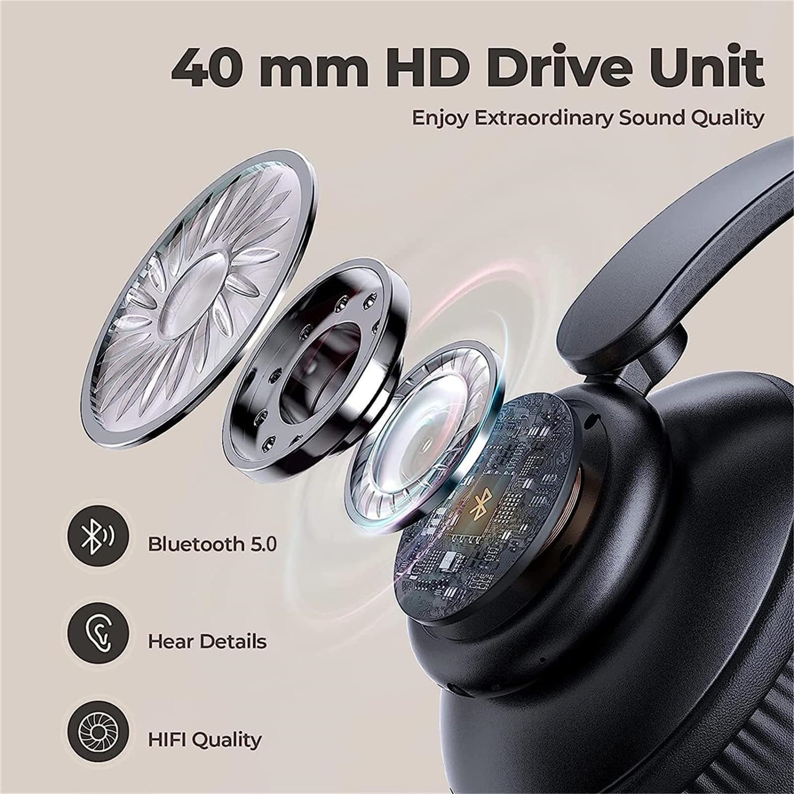 ZZOSRDR Bluetooth Headphones Over Ear - Foldable Lightweight Wireless Headset with Built-in Mic, FM, SD/TF Card Slot | Perfect for Online Classes, Office Work, PC Gaming & Phone Calls