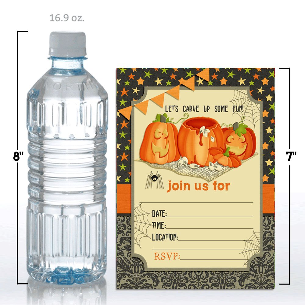 20 Pack Halloween Pumpkin Carving Party Invitations - 5x7 Fill-in Cards with Envelopes for Halloween, Birthday & Fall Celebrations | Perfect for DIY Party Decorations & Seasonal Greetings