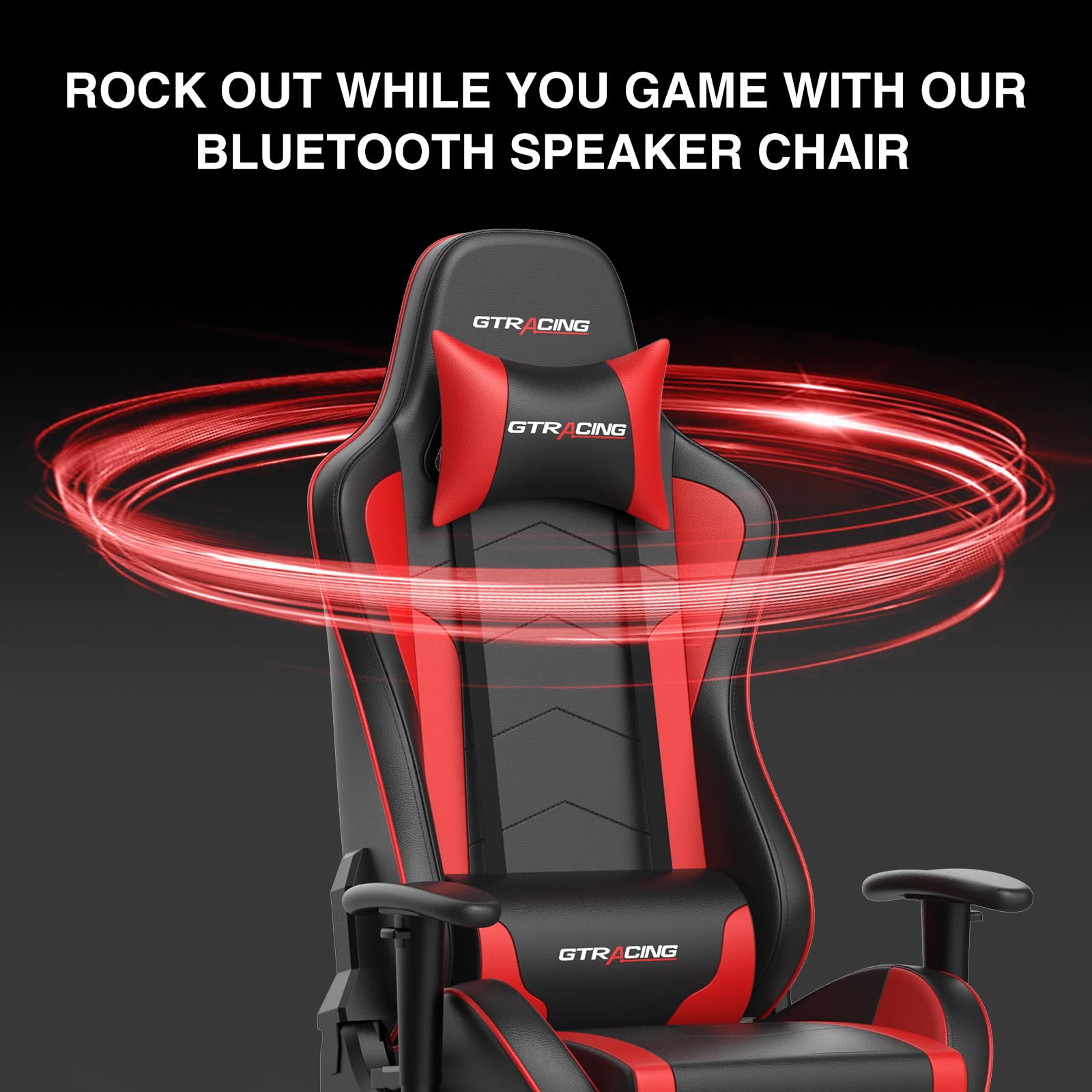 GTRACING Ergonomic Gaming Chair with Bluetooth Speakers, Footrest & Lumbar Support - Heavy Duty Video Game & Office Desk Chair for PC, Console & Streaming Setup