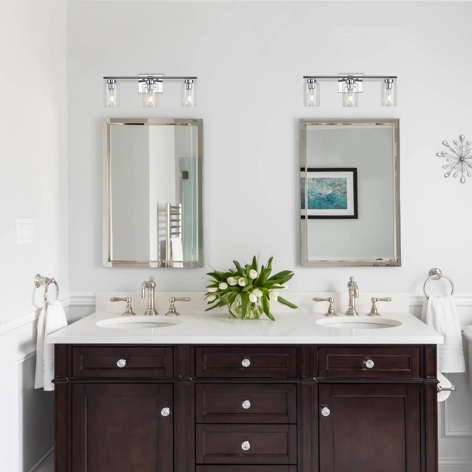 Modern Chrome Bathroom Vanity Light - 3-Light Sconce with Clear Glass for Mirror, Bedroom & Hallway