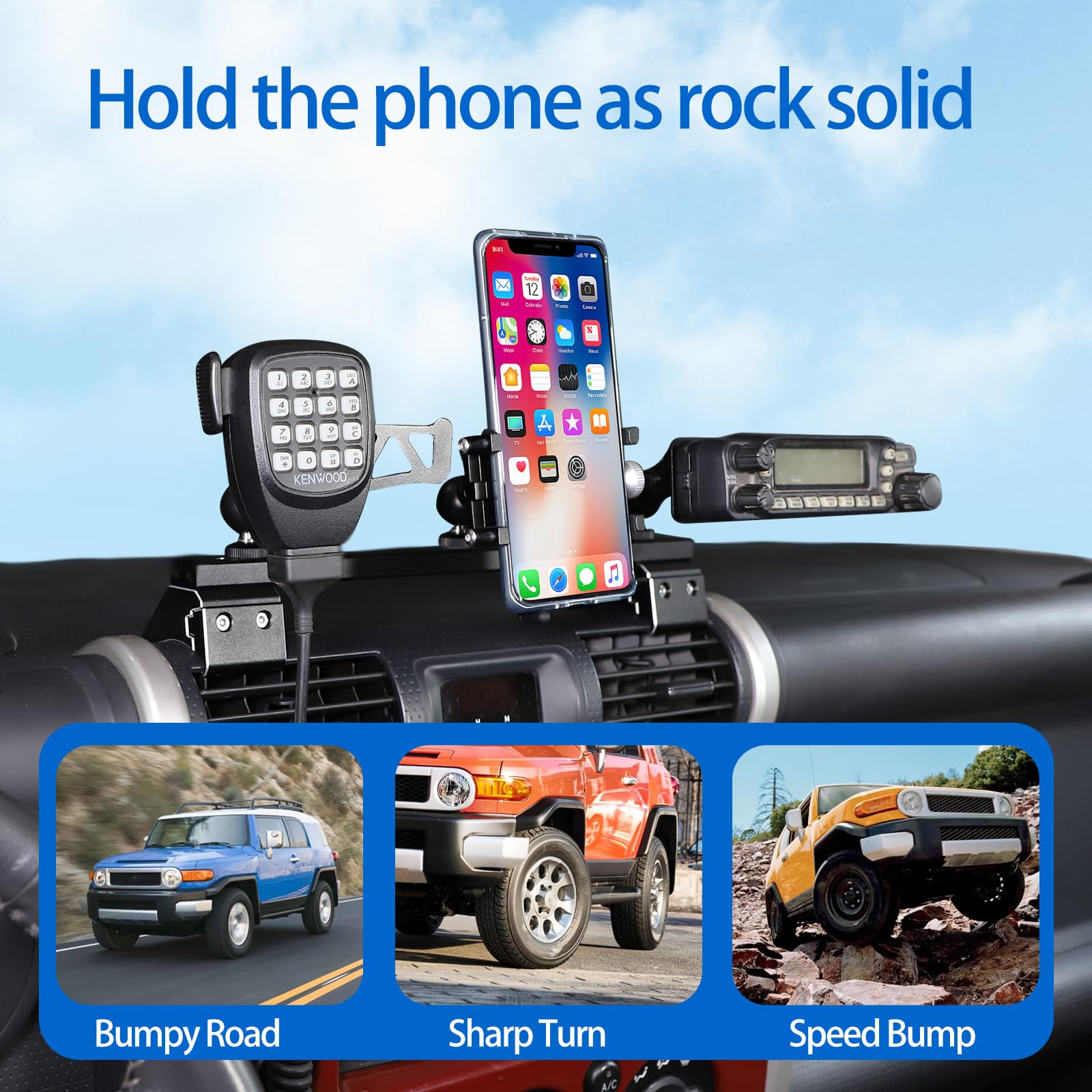 Universal Car Phone Mount & Walkie Talkie Holder for Toyota FJ Cruiser 2007-2021 | Multi-Function Dashboard & Air Vent Mount | 3-in-1 G-Style Design for Secure Device Placement | Perfect for Off-Roading, Commuting & Hands-Free Navigation