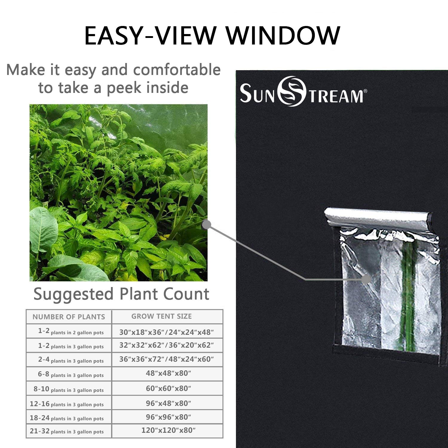 SunStream 5x5 Grow Tent Kit - 60x60x80 Inch Indoor Hydroponic System with Reflective Mylar, Waterproof Floor Tray & Observation Window - Perfect for Home Gardening, Seed Starting, and Indoor Plant Cultivation