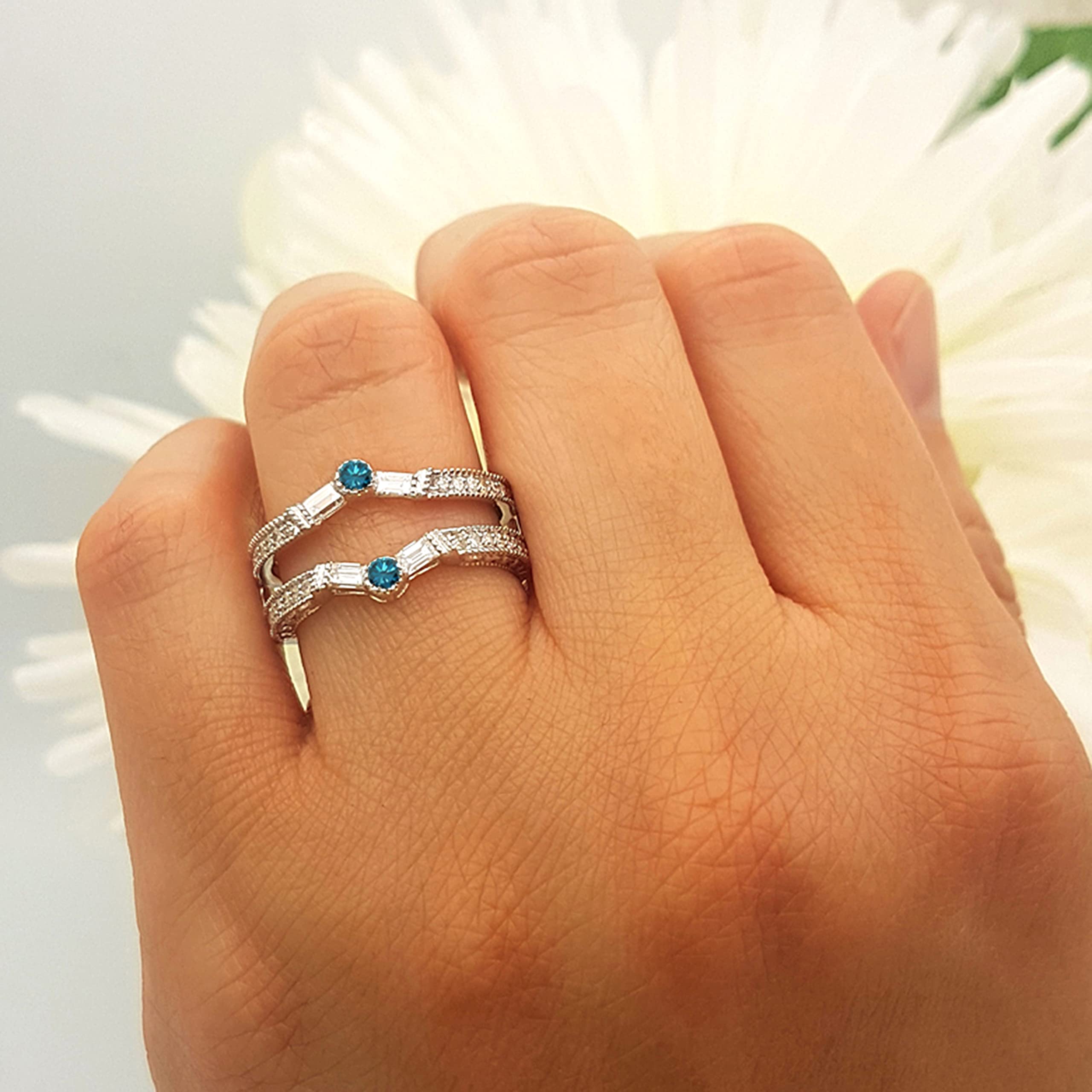 Dazzlingrock 0.55 Carat 10K White & Blue Diamond Wedding Band for Women - Anniversary Ring Enhancer in Solid White Gold - Perfect for Bridal Jewelry, Engagement Gifts & Special Occasions