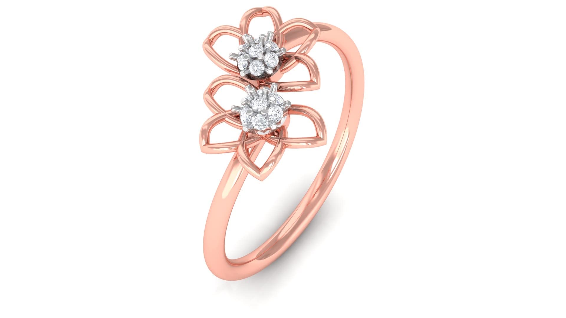 14K Solid Gold Natural Diamond Promise Ring for Women - Twin Floral & Diamond Design, April Birthstone Ring | Perfect for Anniversaries, Engagements & Special Occasions