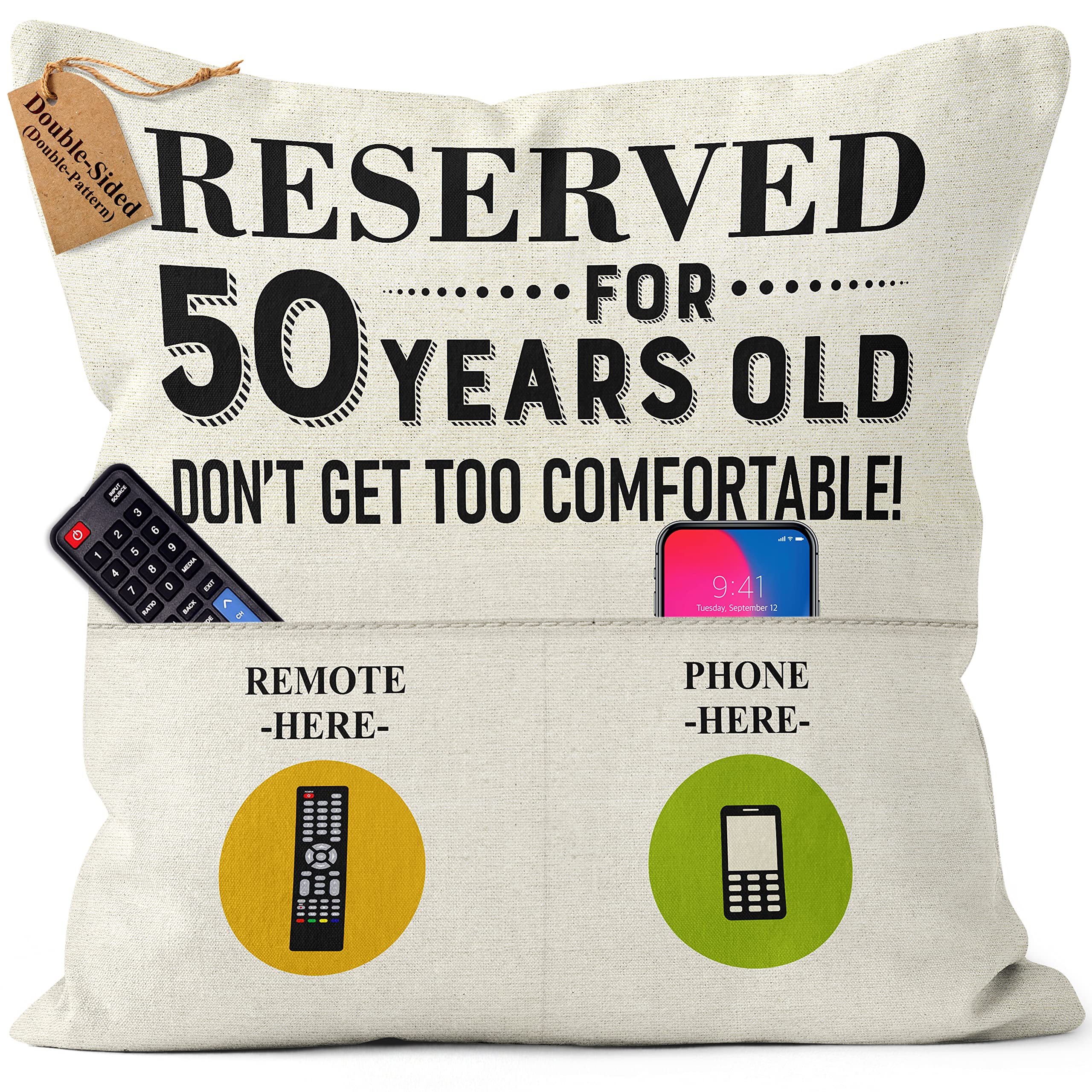 Kies Home® Double-Sided 18x18 & 45x45 Inch 50th Birthday Pillow Covers - 2-Pocket Design for Gifts (Men, Women, Mum, Grandad) - Perfect for Birthday Decorations & Special Occasion Presents - Great for Home Decor, Party Supplies & Personalized Gift Giving